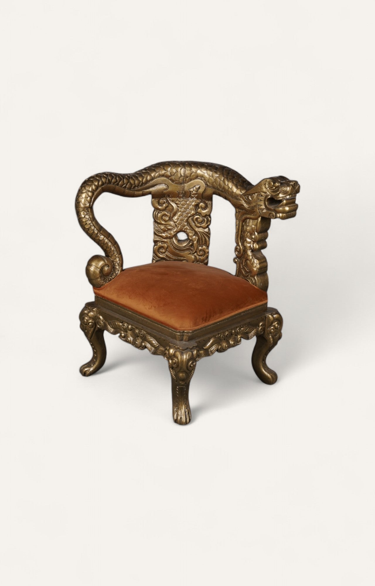 Hand-Carved Dragon Armchair in Teak Wood