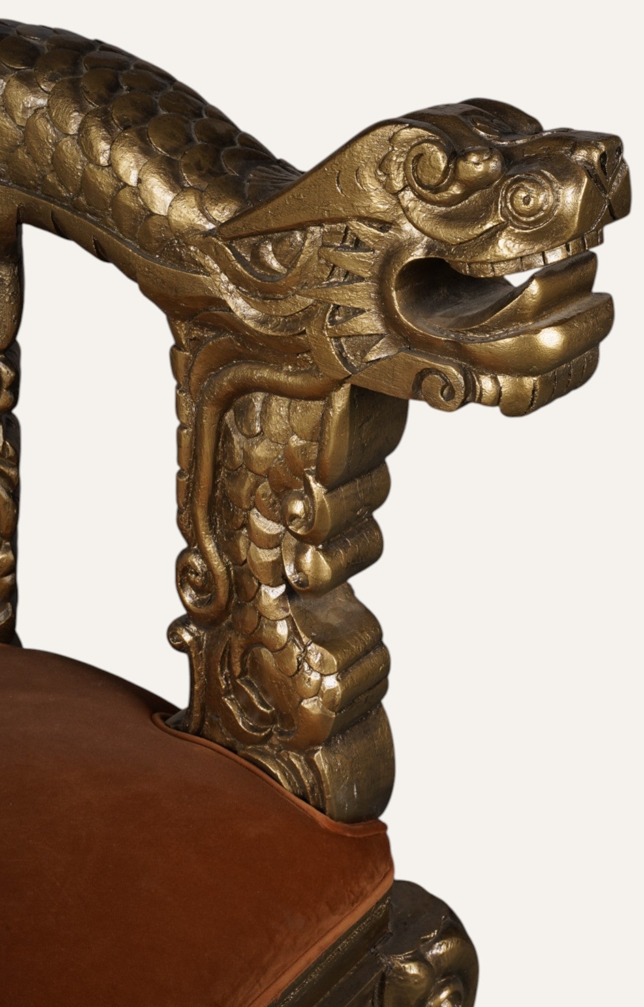 Hand-Carved Dragon Armchair in Teak Wood