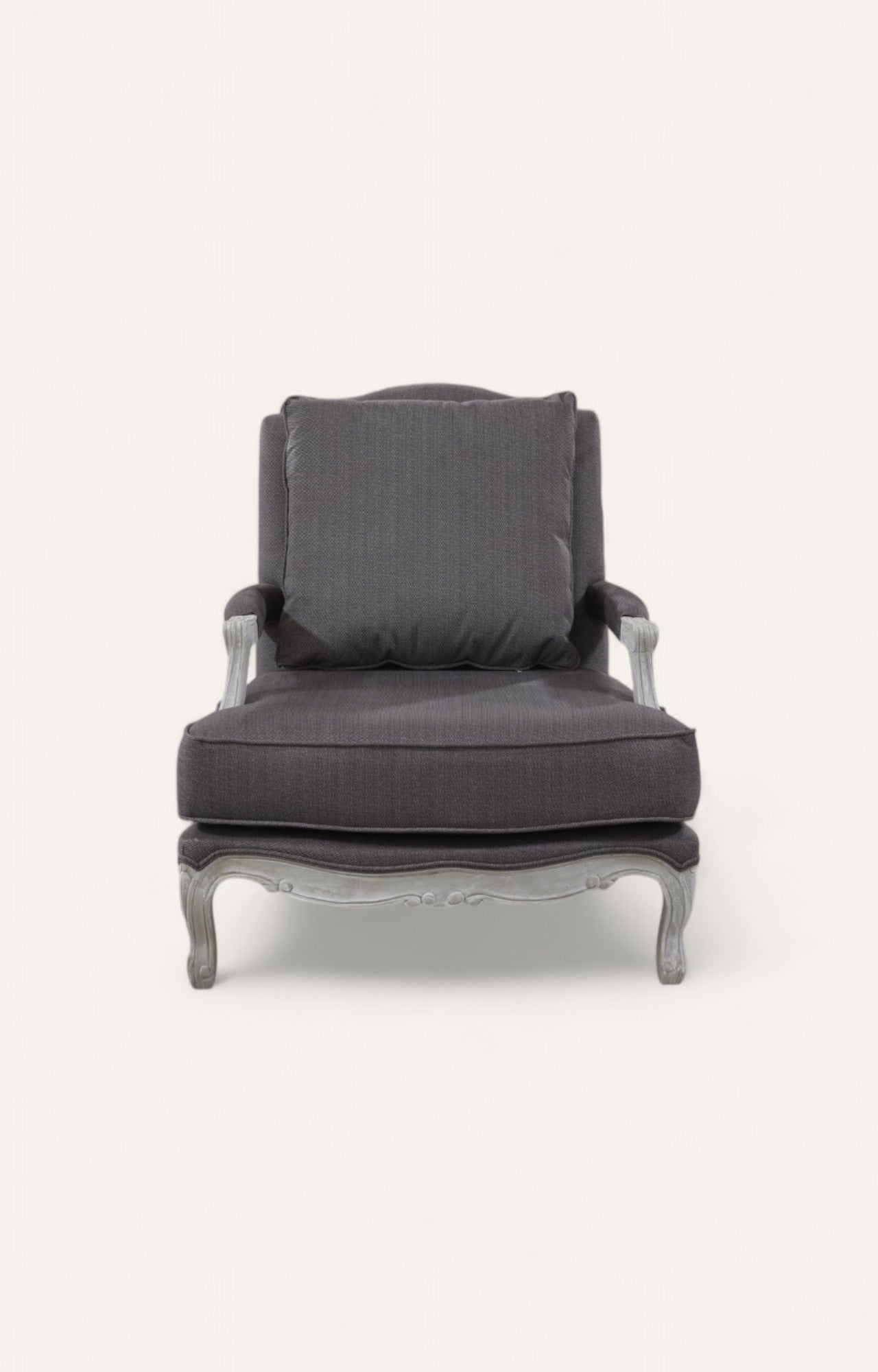 Grey Linen Upholstered Armchair with Cushion