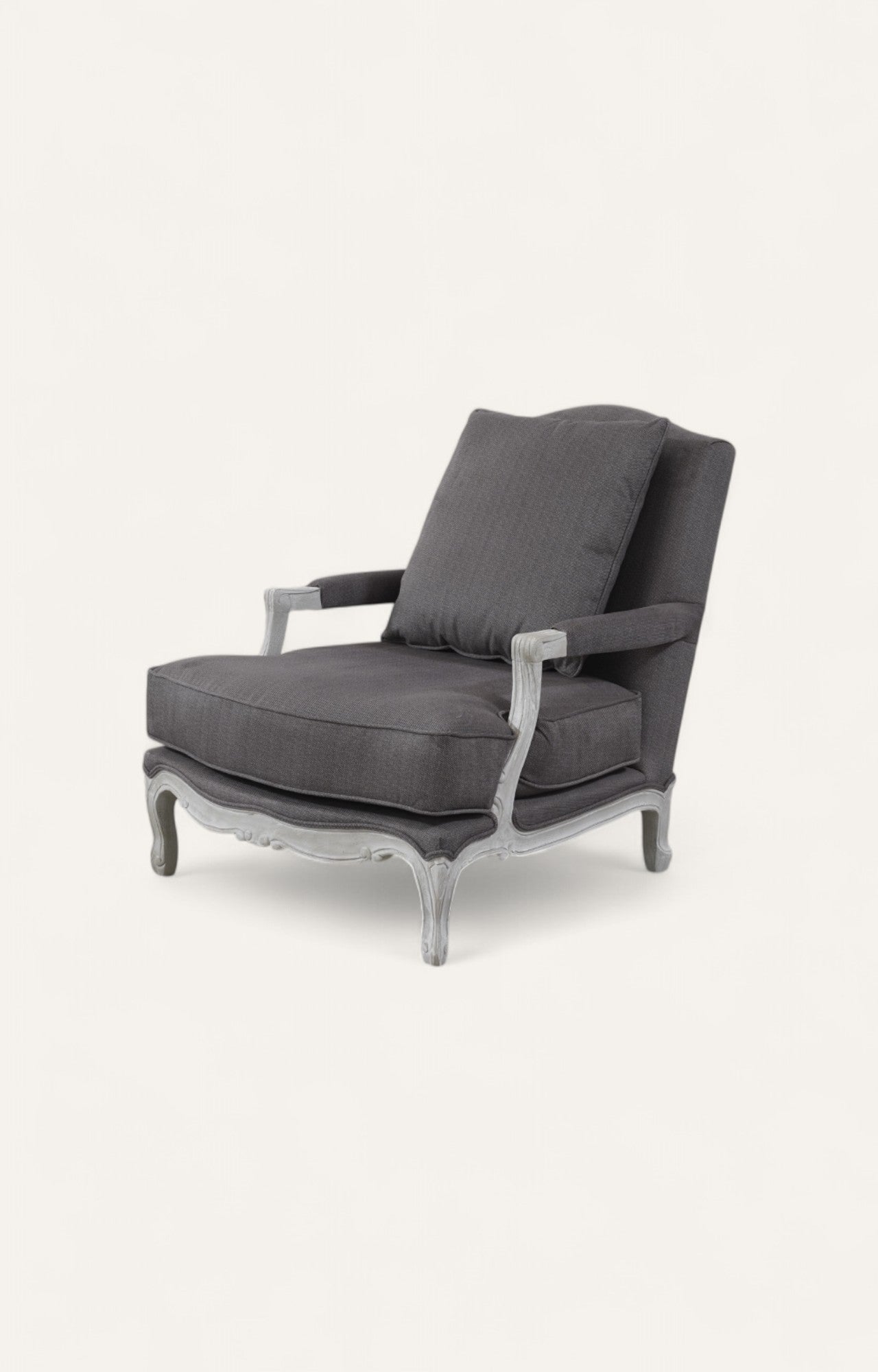Grey Linen Upholstered Armchair with Cushion