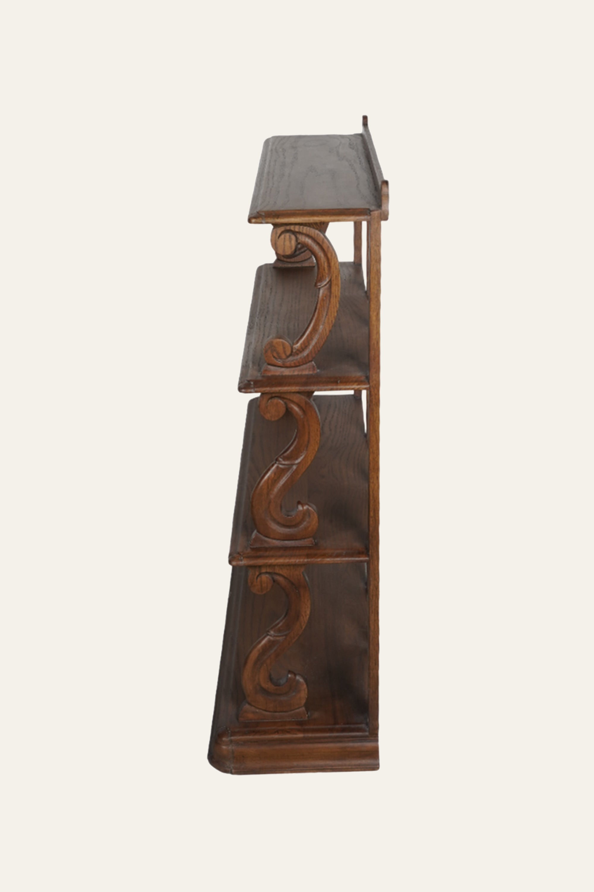 Scroll-Carved 4-Tier Wooden Display Shelf for Living Room