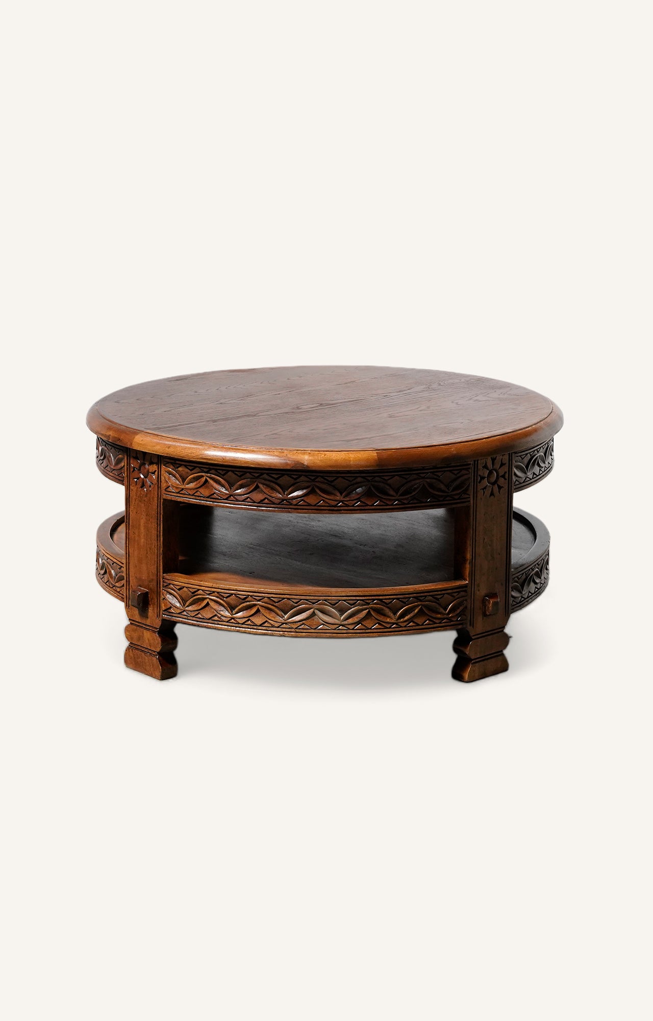 Wooden curved round coffee table