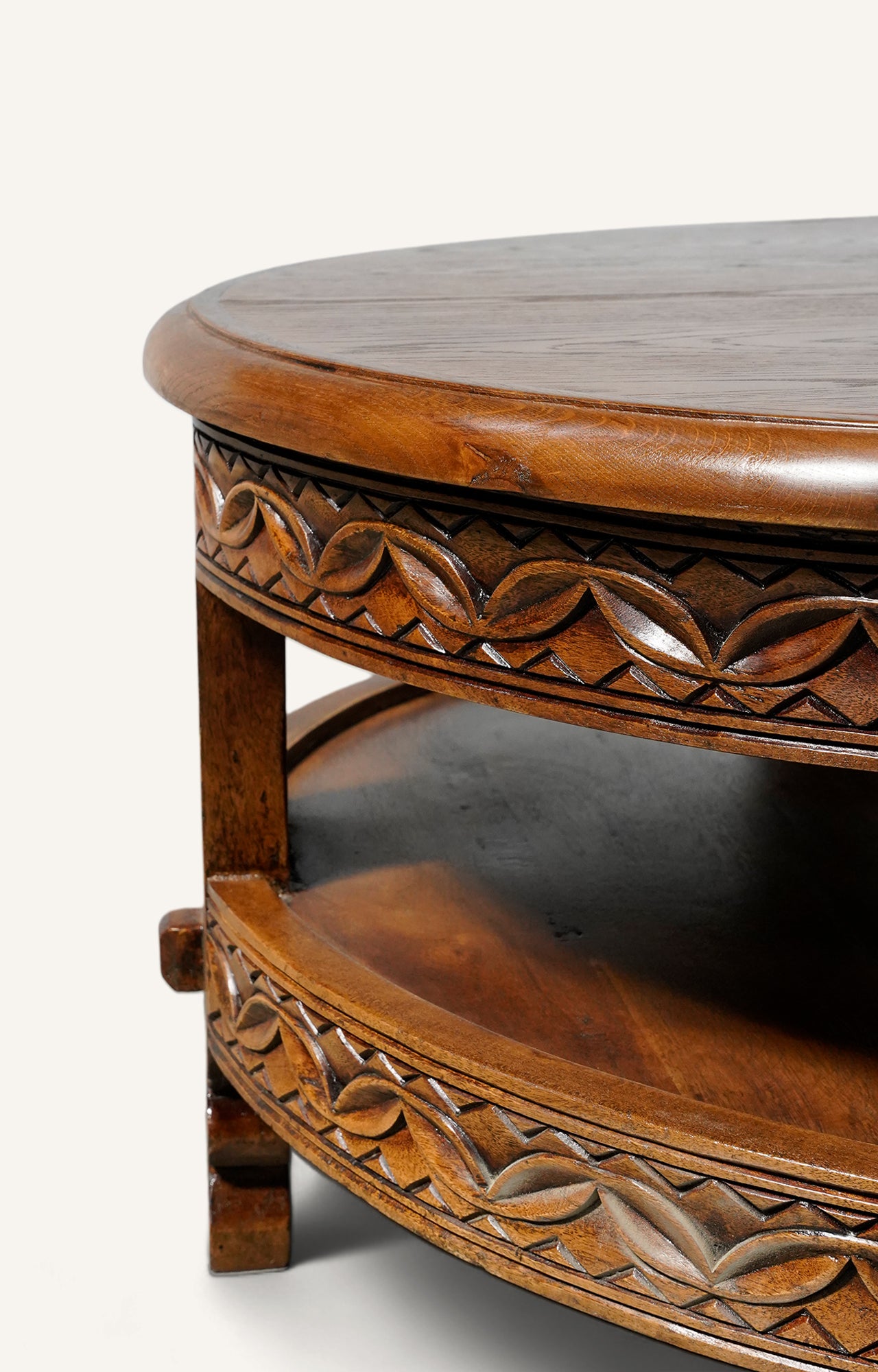 Wooden curved round coffee table