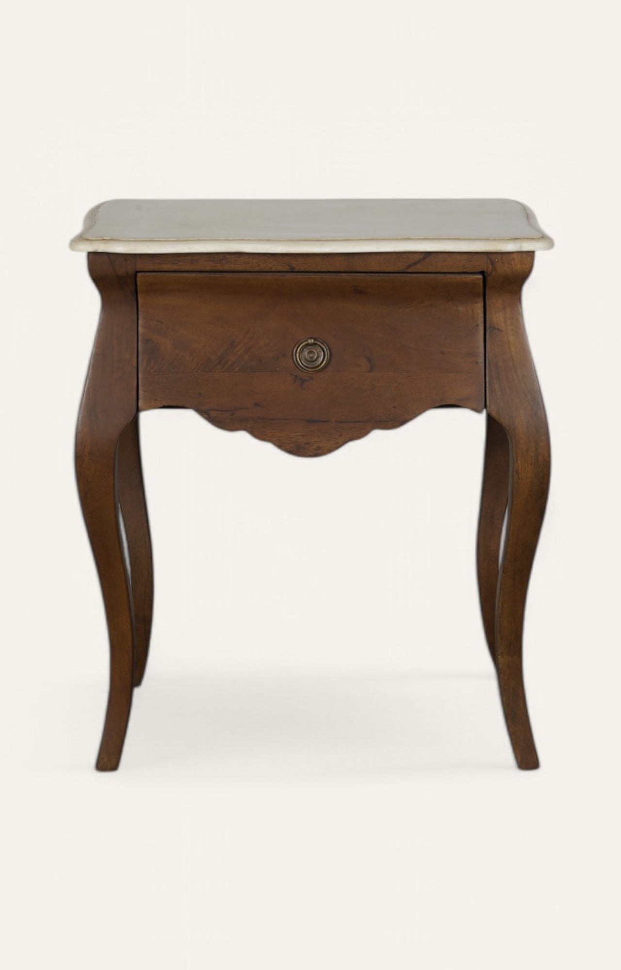 Evelyn Brown Wooden Bedside Table with Drawer and Marble Top