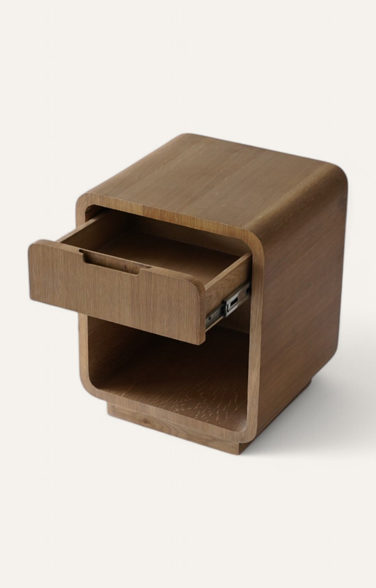 Oslo Curved Brown Wooden Bedside Table with One Drawer