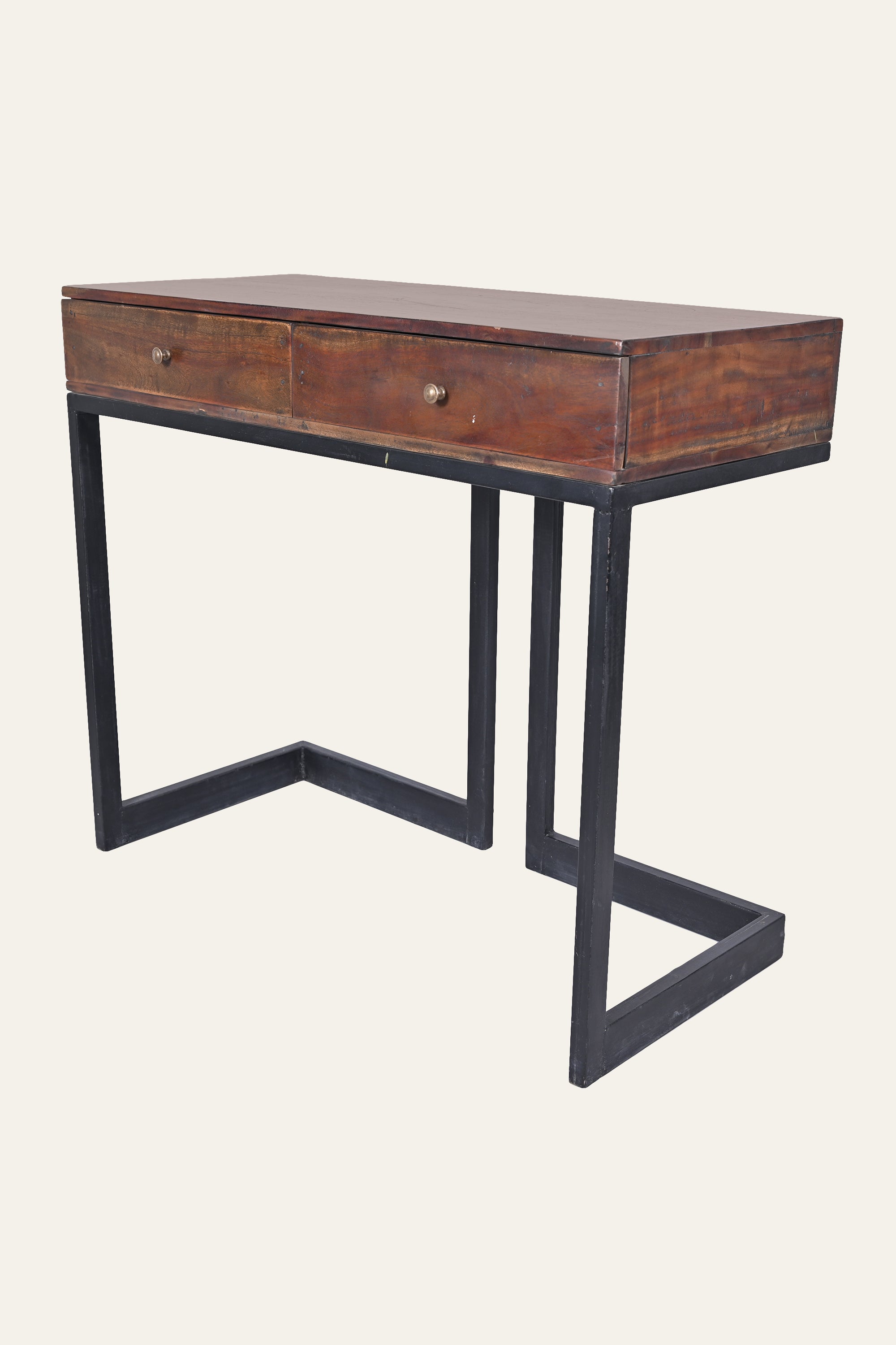 Industrial Wood Study Table with Storage Drawers and Metal Base
