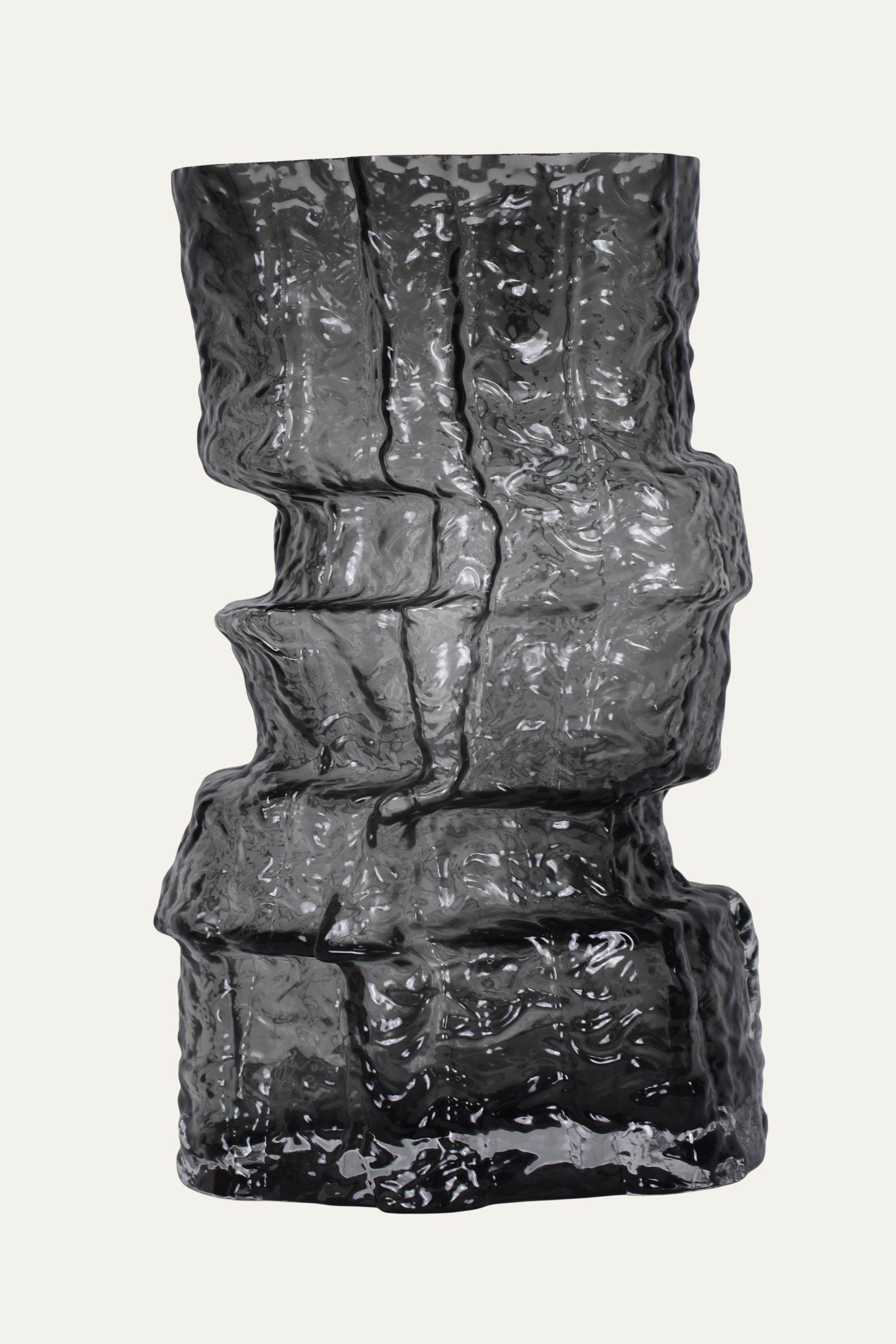 Charcoal Grey Blown Colored Abstract Sculptural Glass Vase Decorative Accent