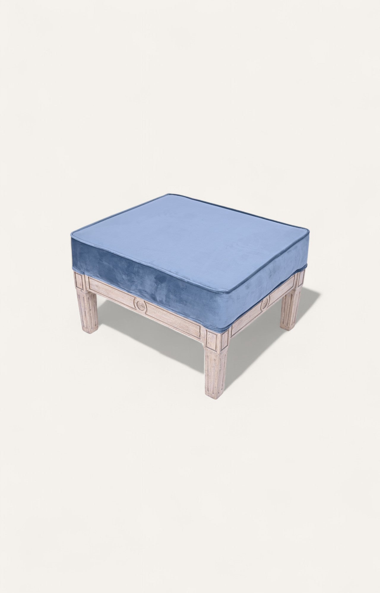 Blue Velvet Square Upholstered Ottoman