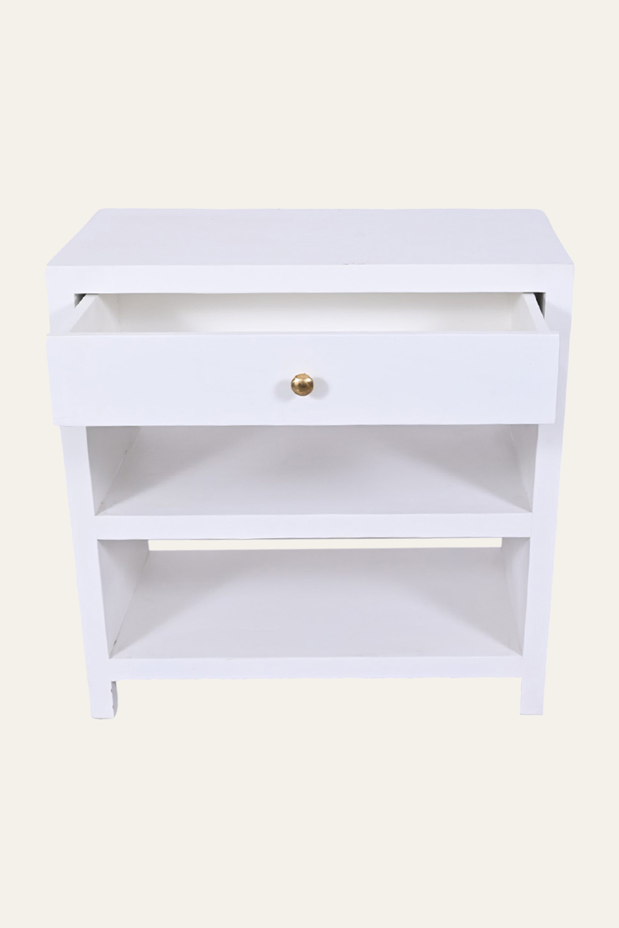 Modern White Open Shelf Bedside Table with Drawer