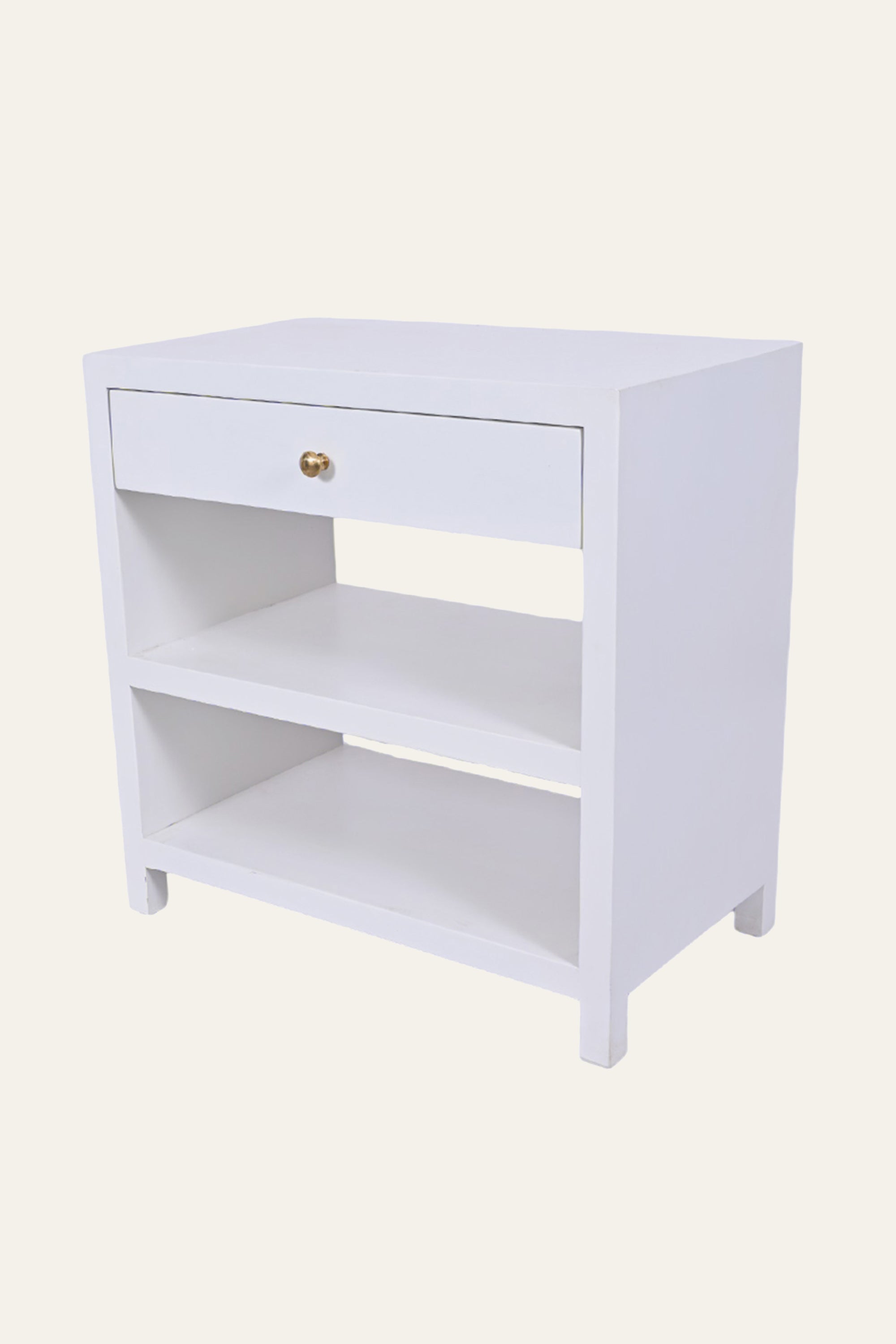 Modern White Open Shelf Bedside Table with Drawer