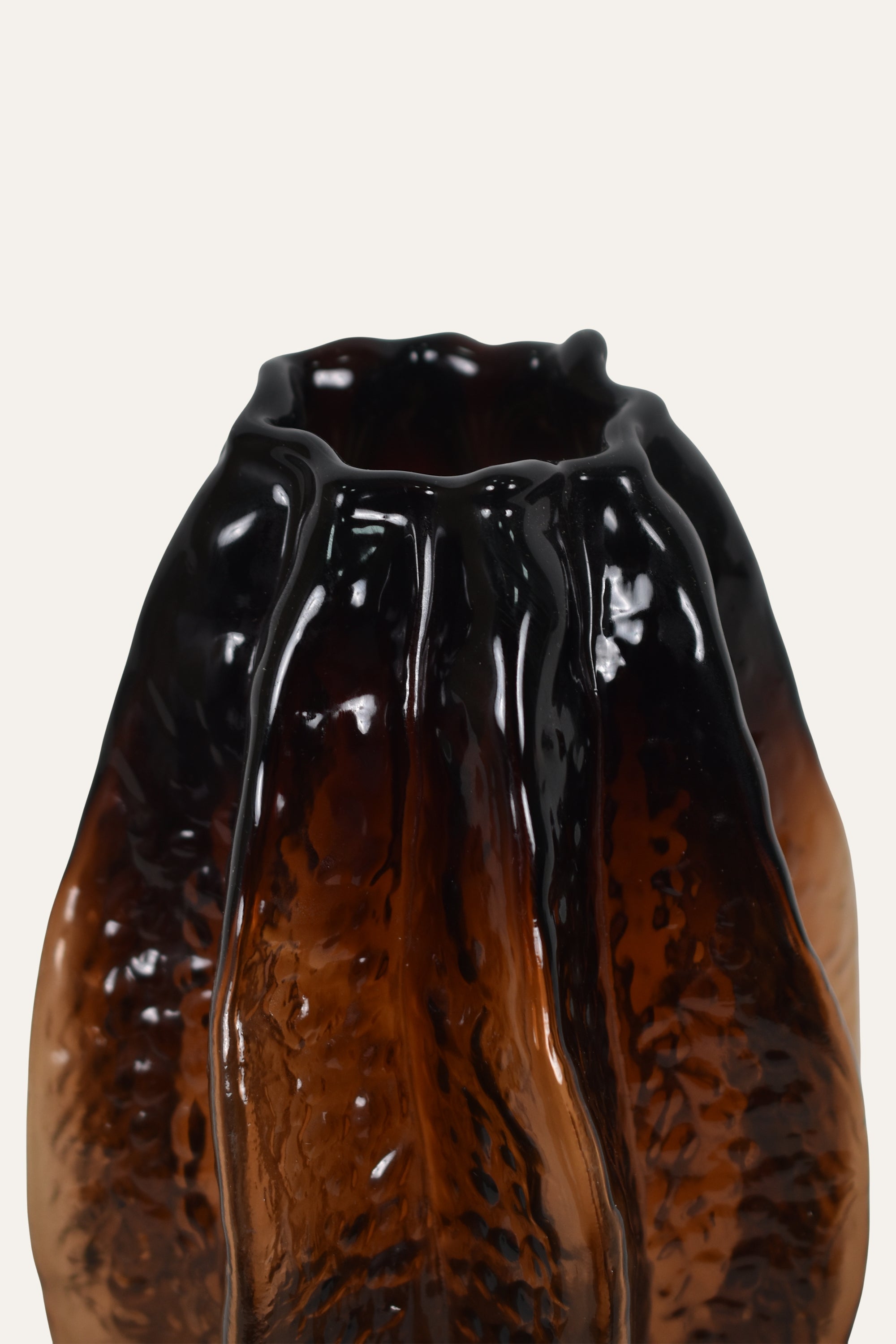 Molten Amber Hand Blown  Art Glass Vase with Black Gradient Finish