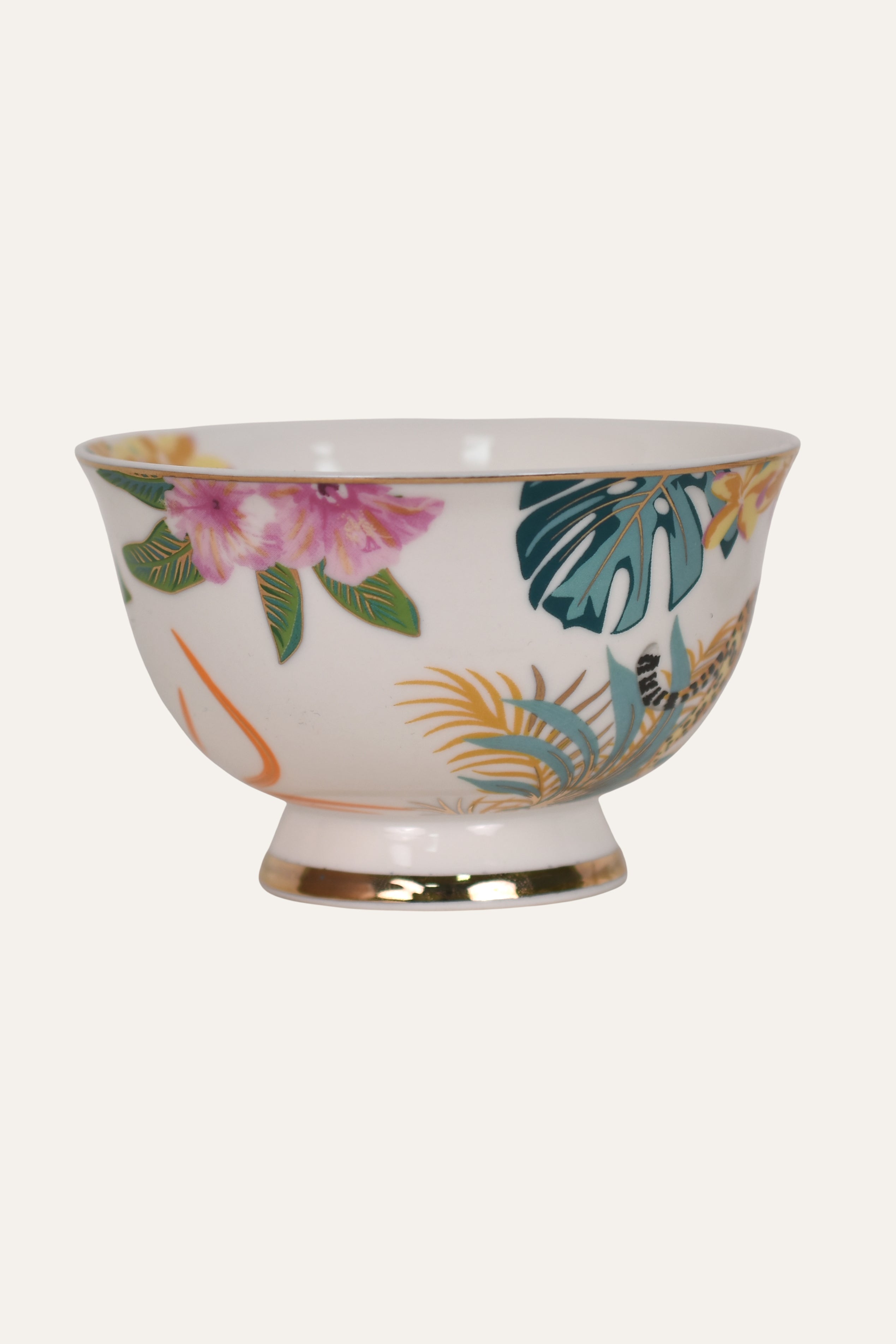 White Hand-Painted Porcelain Cup & Saucer Set with Green Botanical Leaves & Gold Accent – Artisan Tea Cup