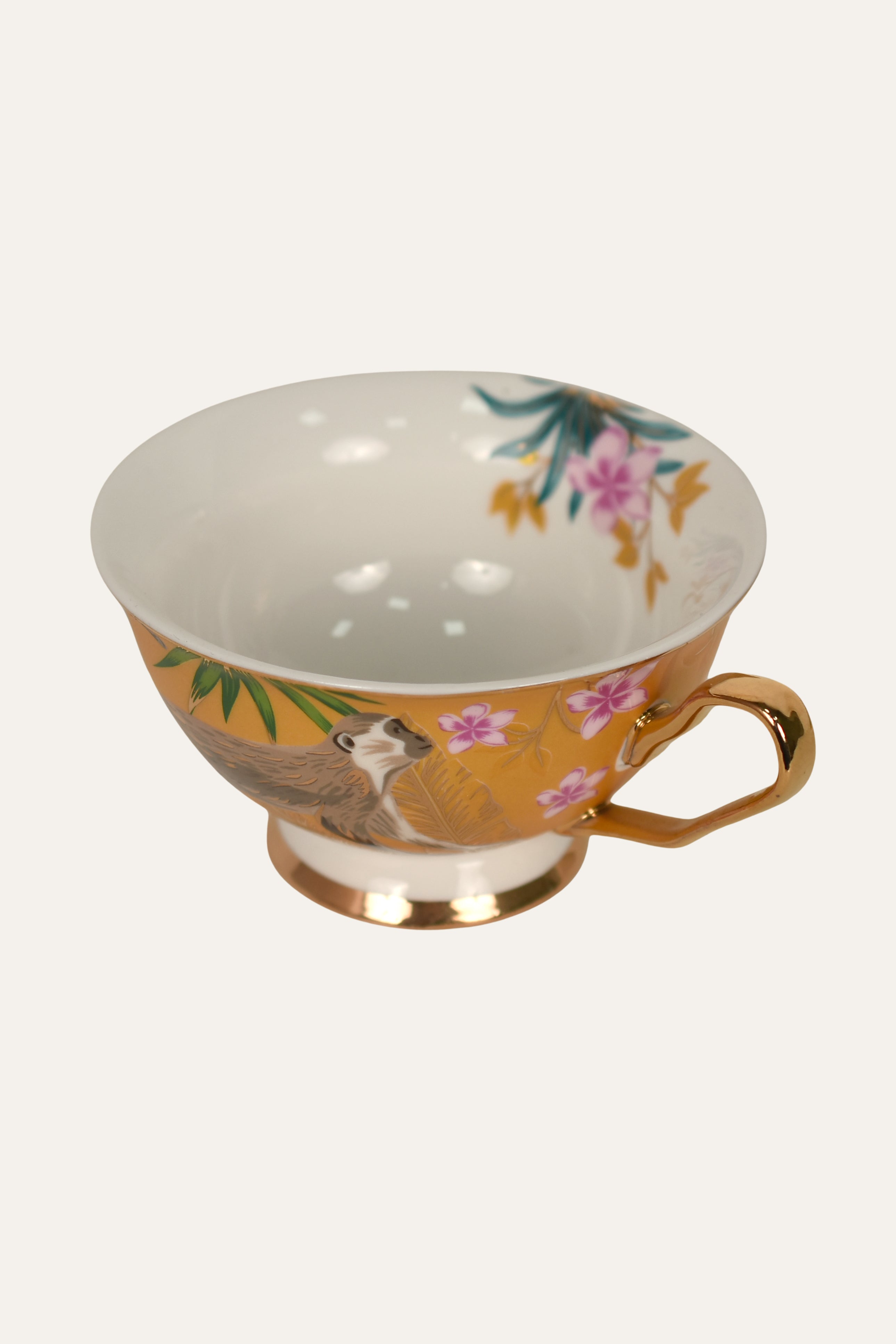 Floral Hand-Painted Porcelain Cup & Saucer Set with Gold Tones – Elegant Artisan Tea Cup