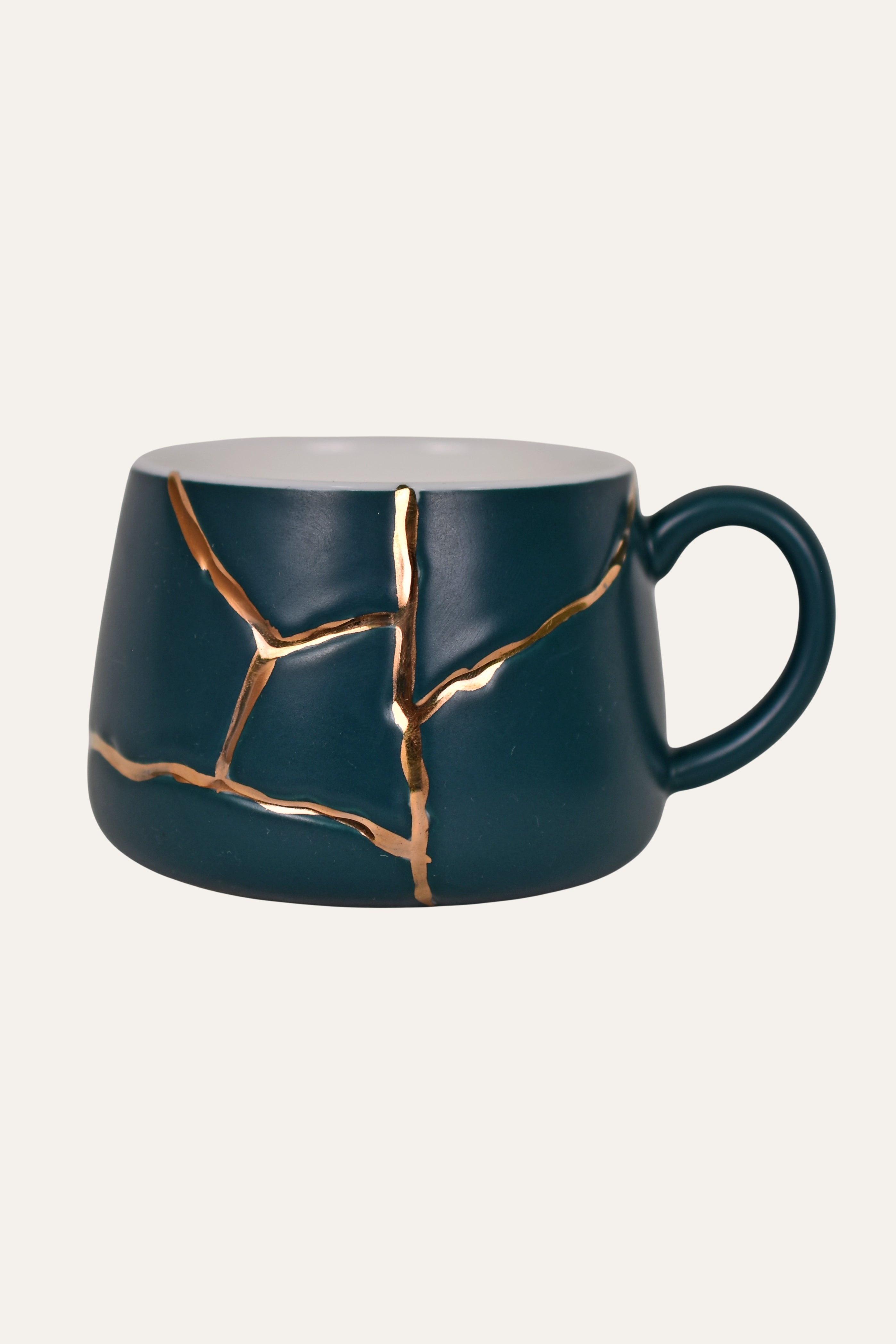 Deep Teal Hand-Painted Porcelain Cup & Saucer Set with Gold Accent – Artisan Tea & Coffee Cup