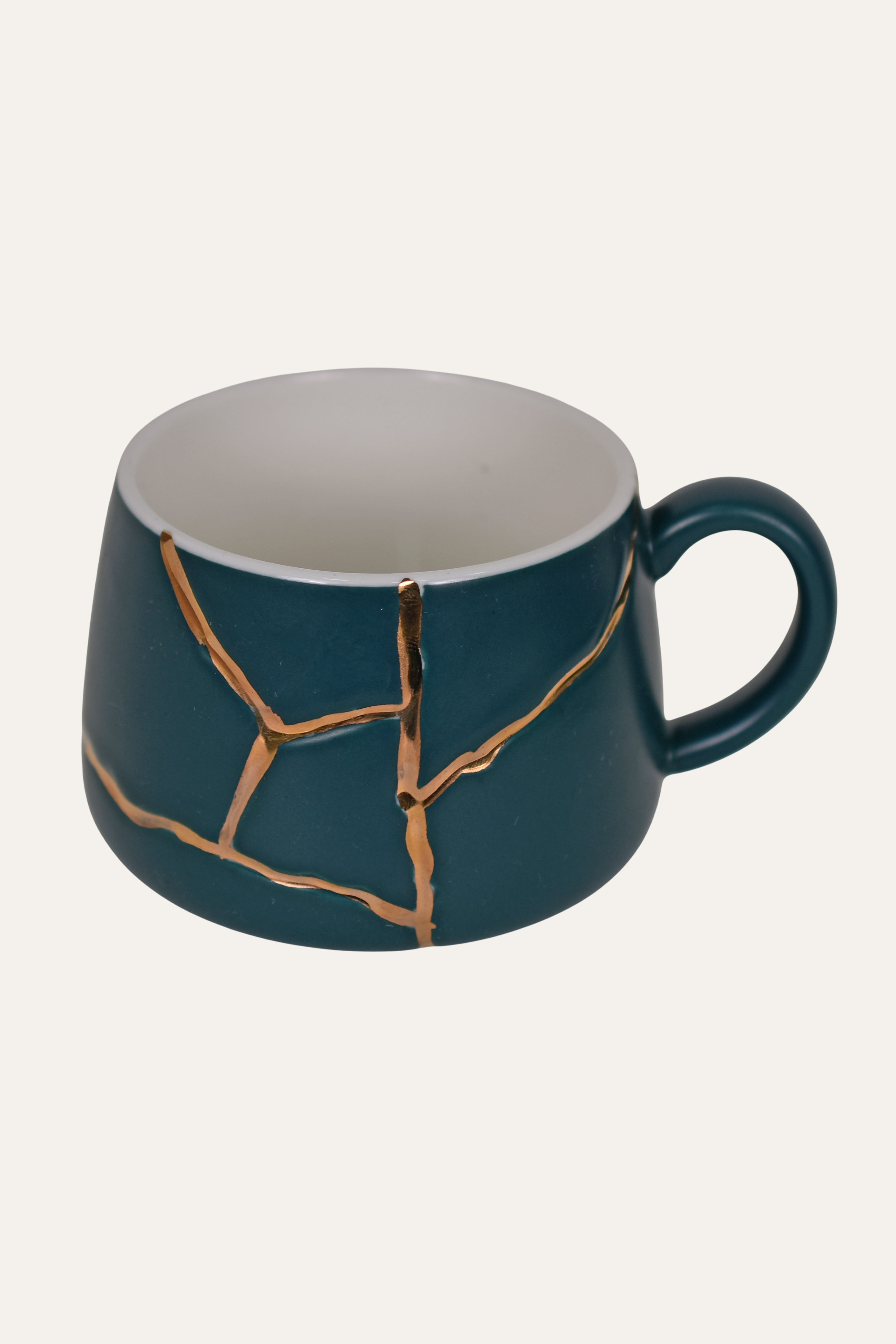 Deep Teal Hand-Painted Porcelain Cup & Saucer Set with Gold Accent – Artisan Tea & Coffee Cup