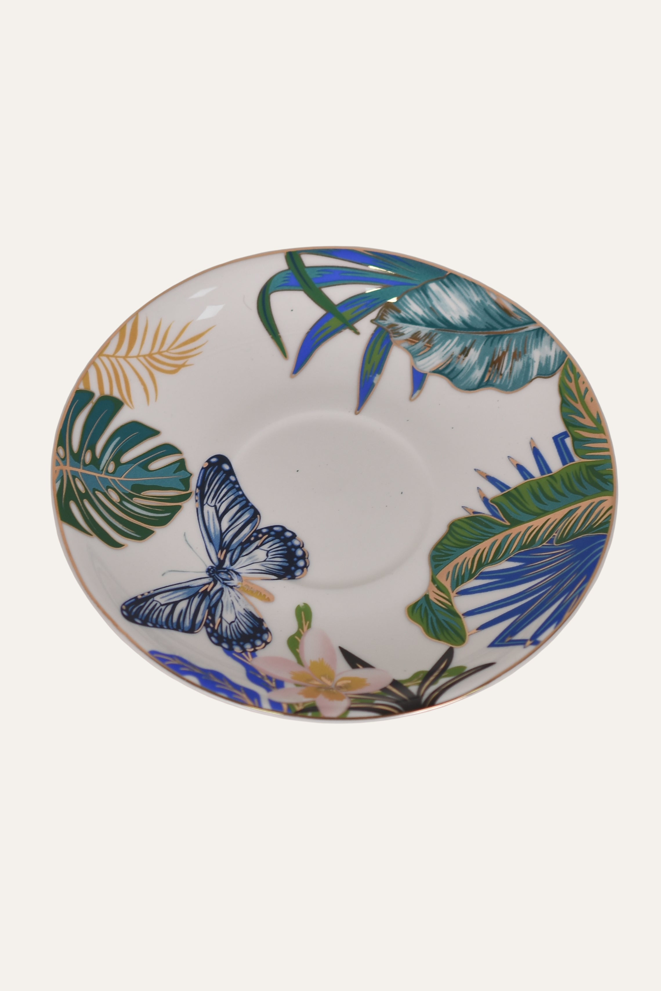 Butterfly Hand-Painted Porcelain Cup & Saucer Set with Gold Handle – Elegant Artisan Tea Cup
