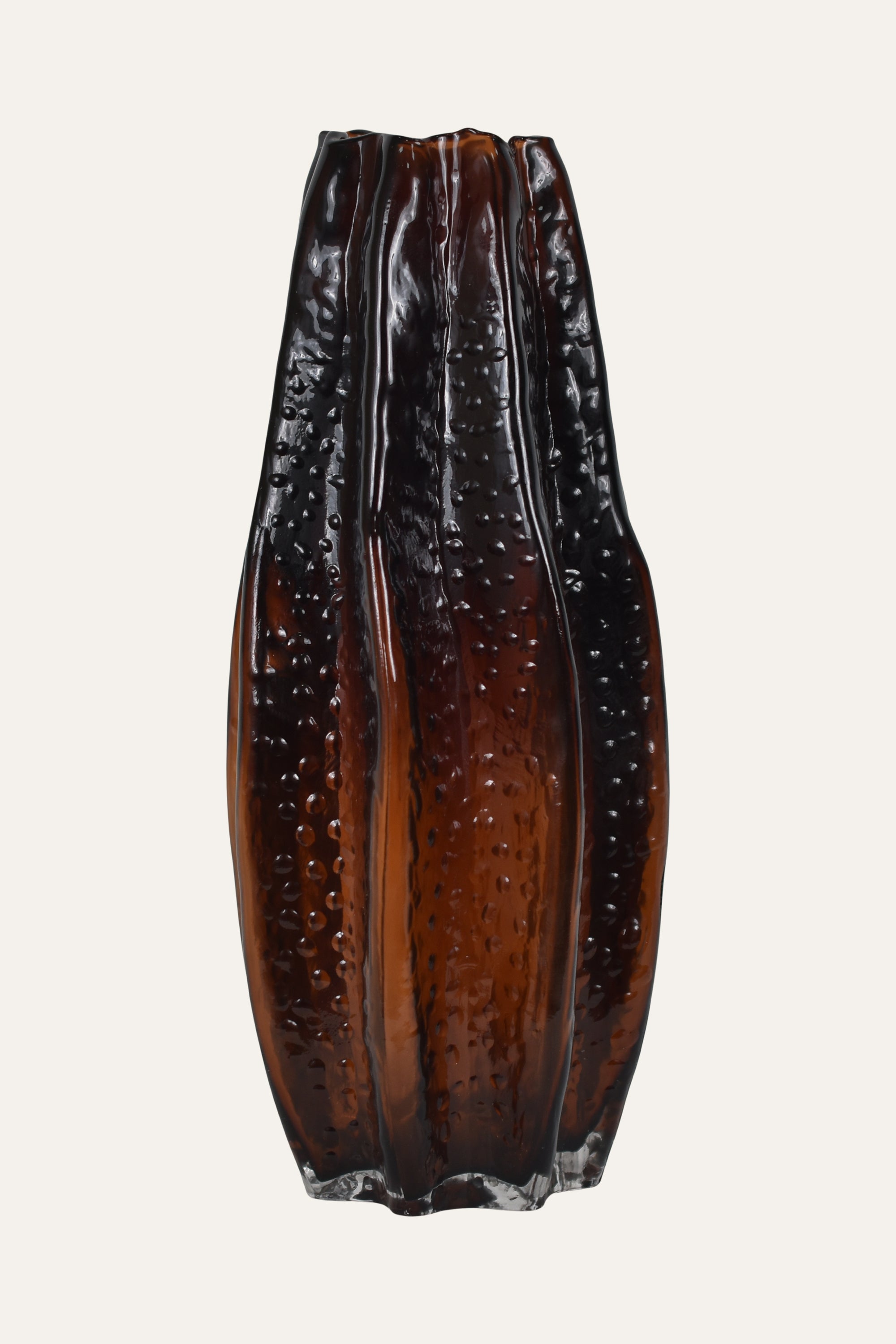Fire-Inspired  Amber Sculpted Hand Blown Glass Vase Decorative Accent