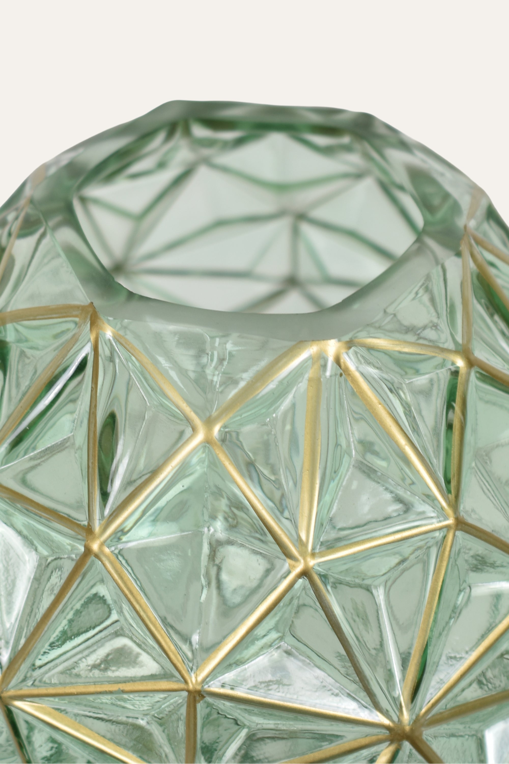 Hand Blown Colored Faceted Sage Green & Gold Glass Vase Statement Home Décor