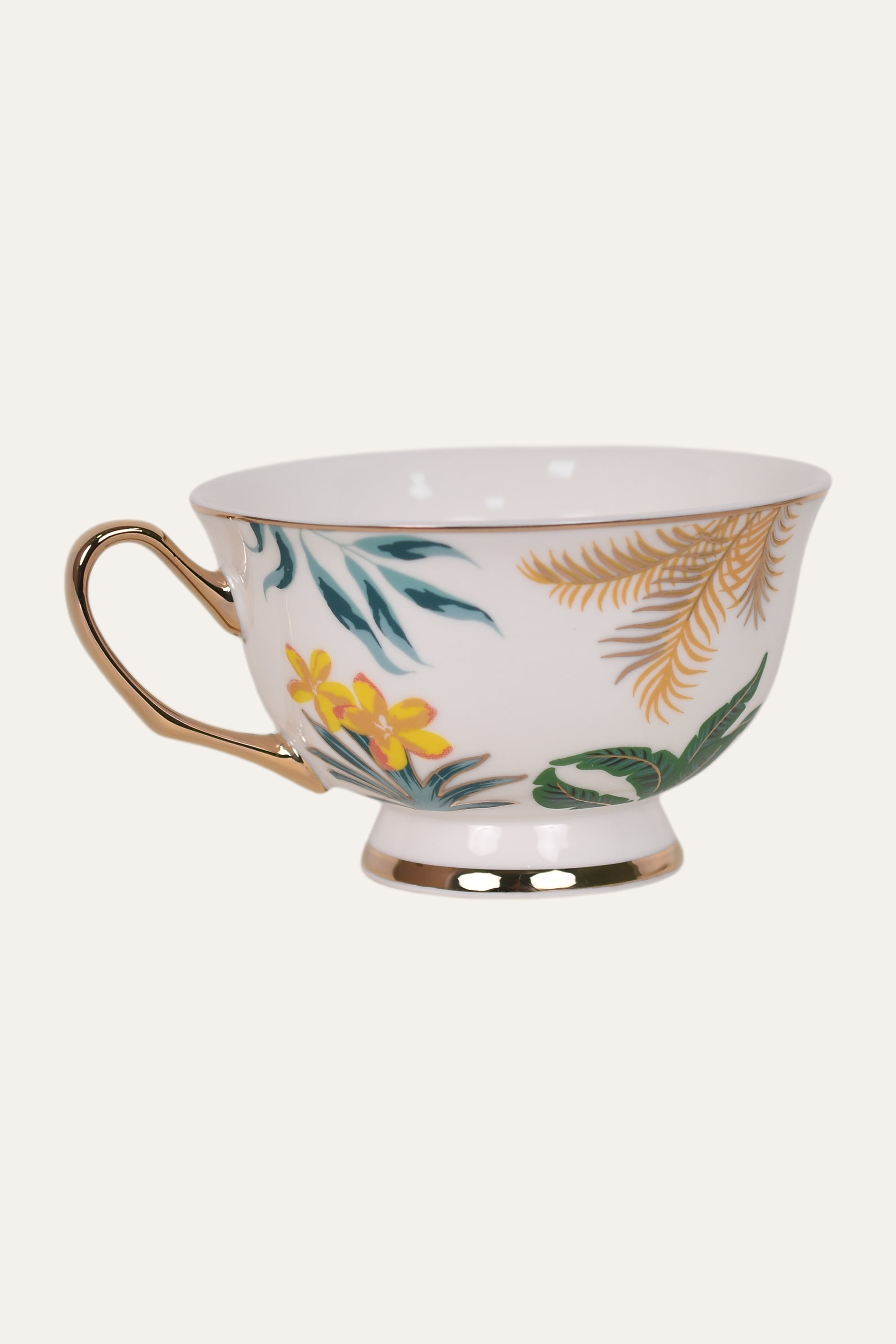 Tropical Bird Hand-Painted Porcelain Cup & Saucer Set with Gold Handle – Artisan Tea & Coffee Cup