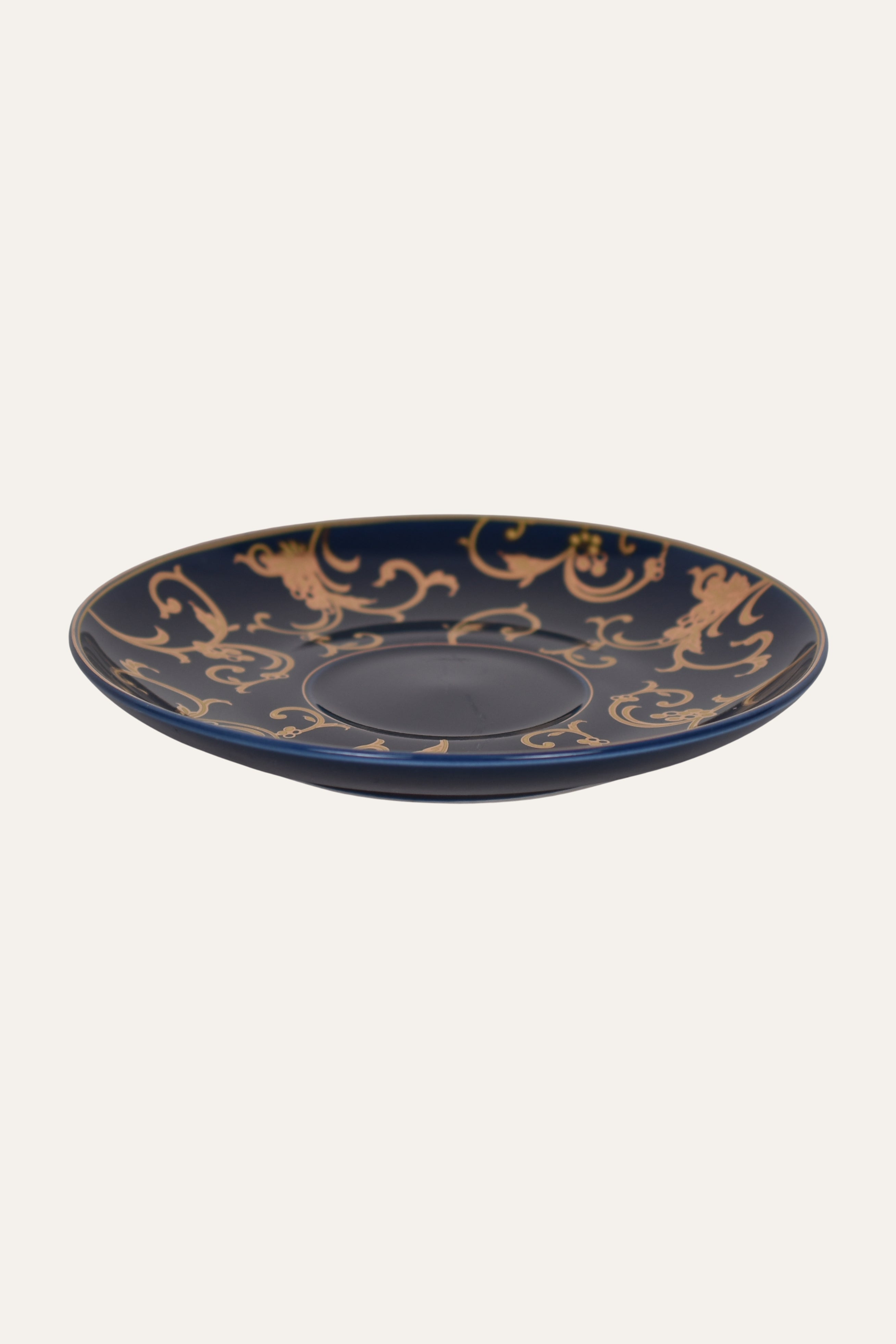 Midnight Blue Hand-Painted Porcelain Cup & Saucer Set with Gold Scrollwork – Luxury Tea Cup