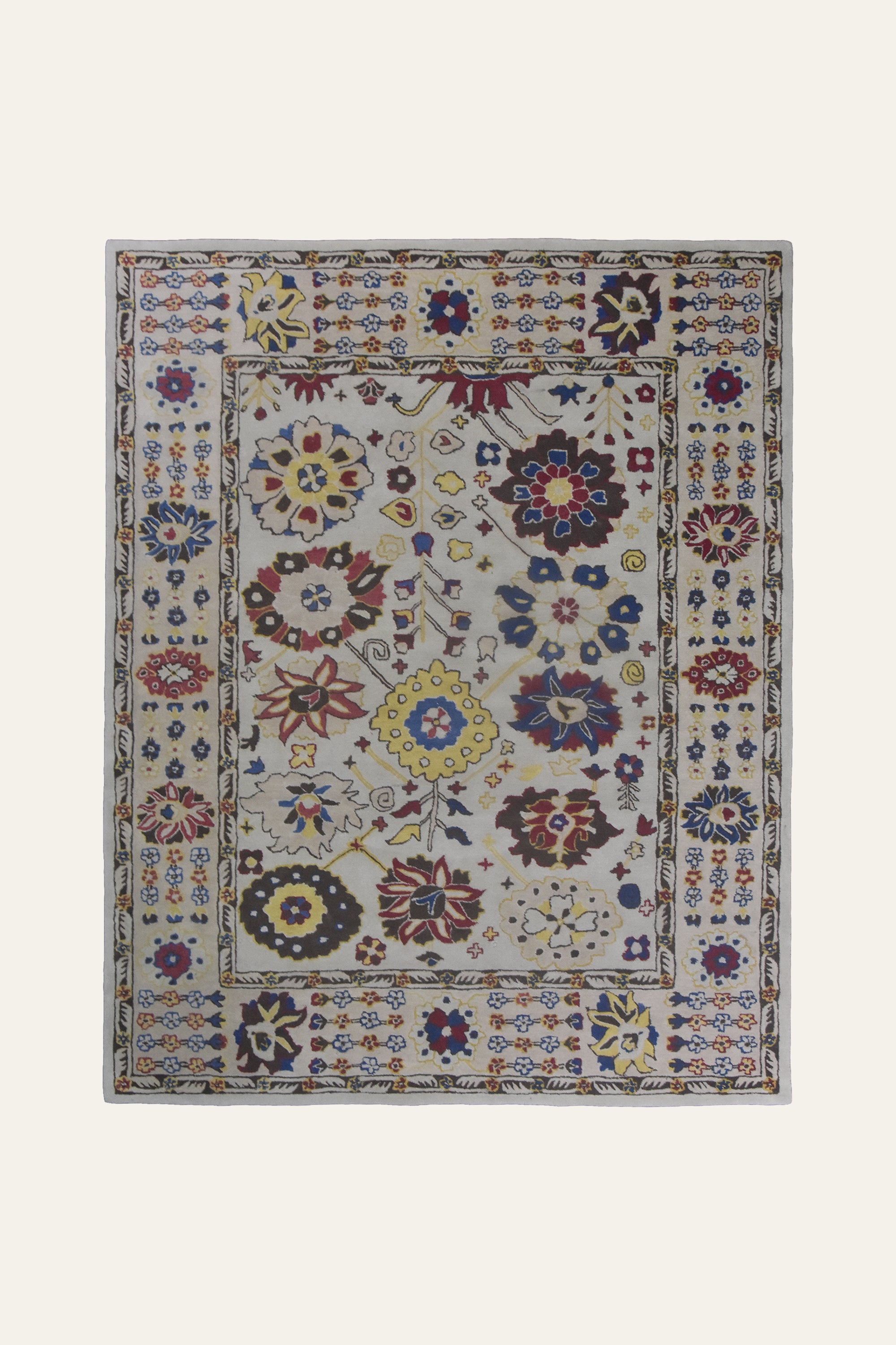 8x10 Ft. Ivory Floral Border Wool Area Carpet