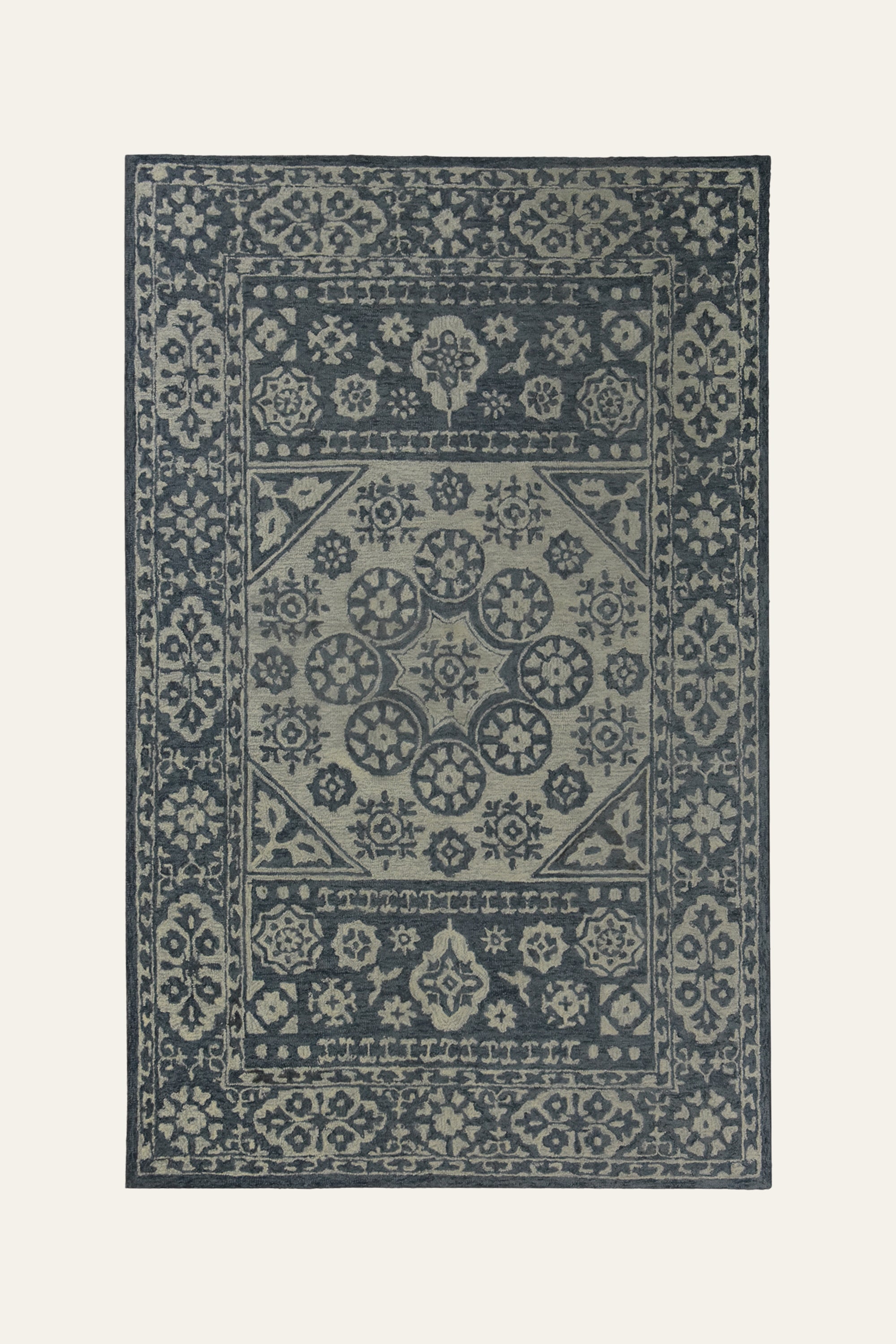 8x10 Ft. Navy Vintage Medallion Wool Area Carpet