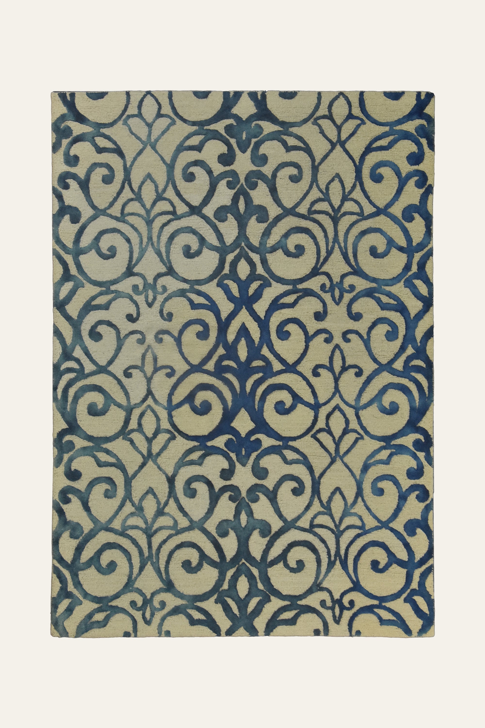 8x10 Ft. Ivory Blue Scrollwork Wool Area Carpet