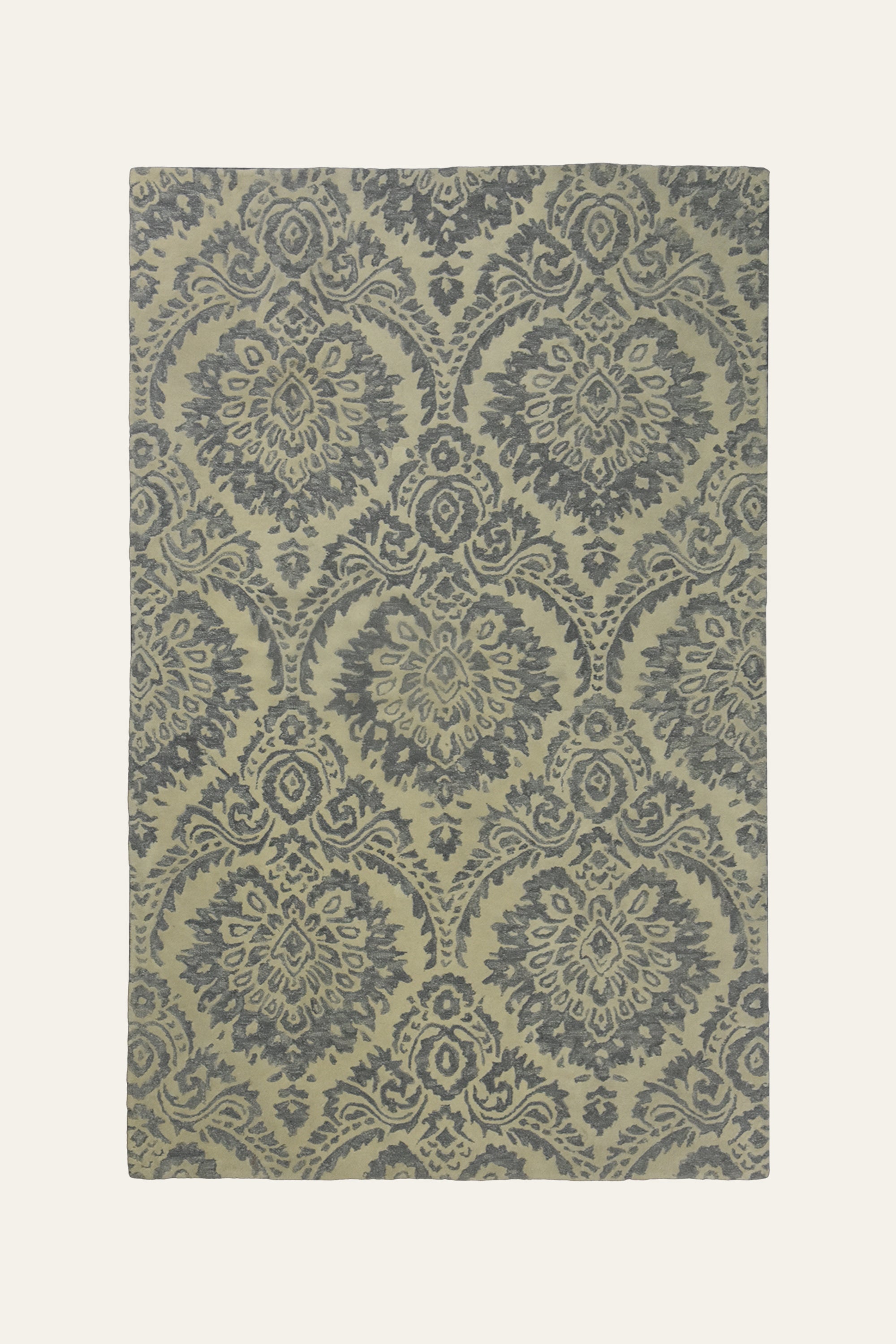 8x10 Ft. Ivory Grey Damask Pattern Wool Area Carpet