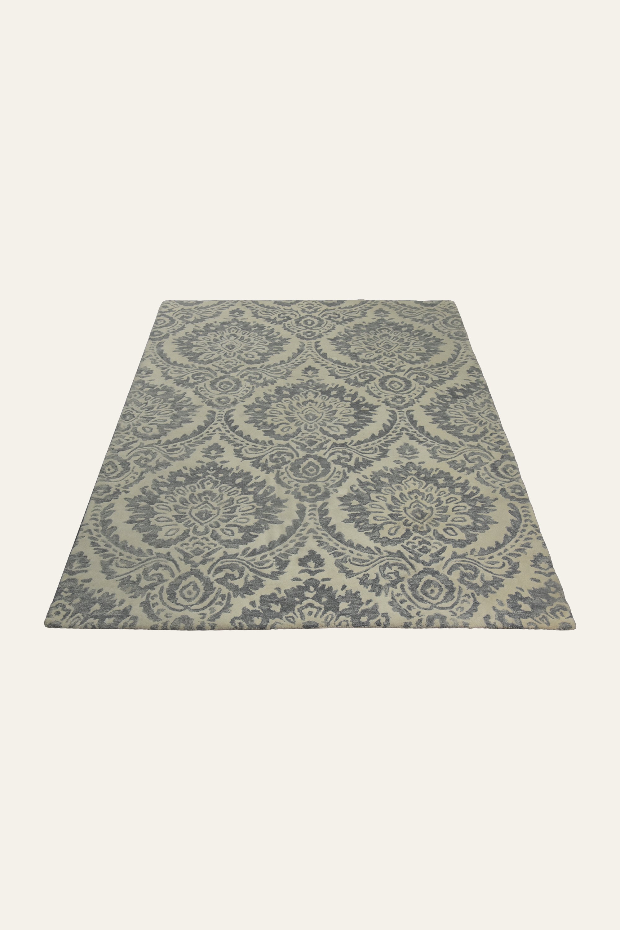 8x10 Ft. Ivory Grey Damask Pattern Wool Area Carpet