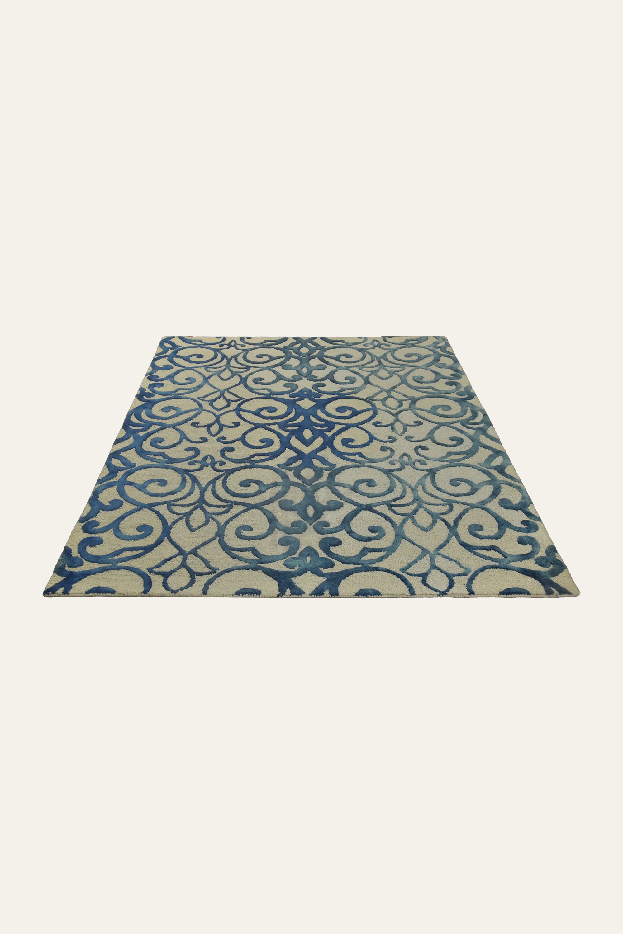 8x10 Ft. Ivory Blue Scrollwork Wool Area Carpet