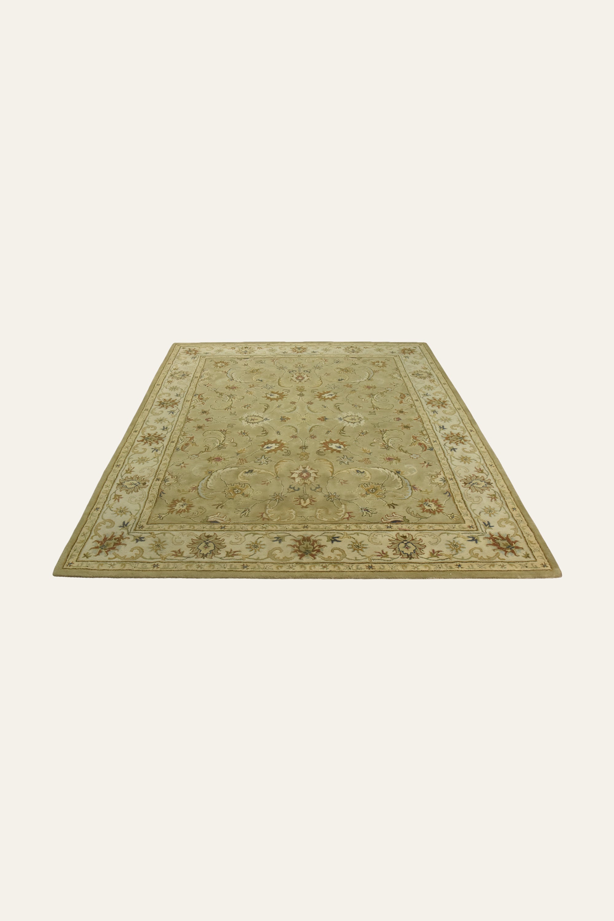 8x10 Ft. Sage Beige Floral Wool Area Carpet for Living Room