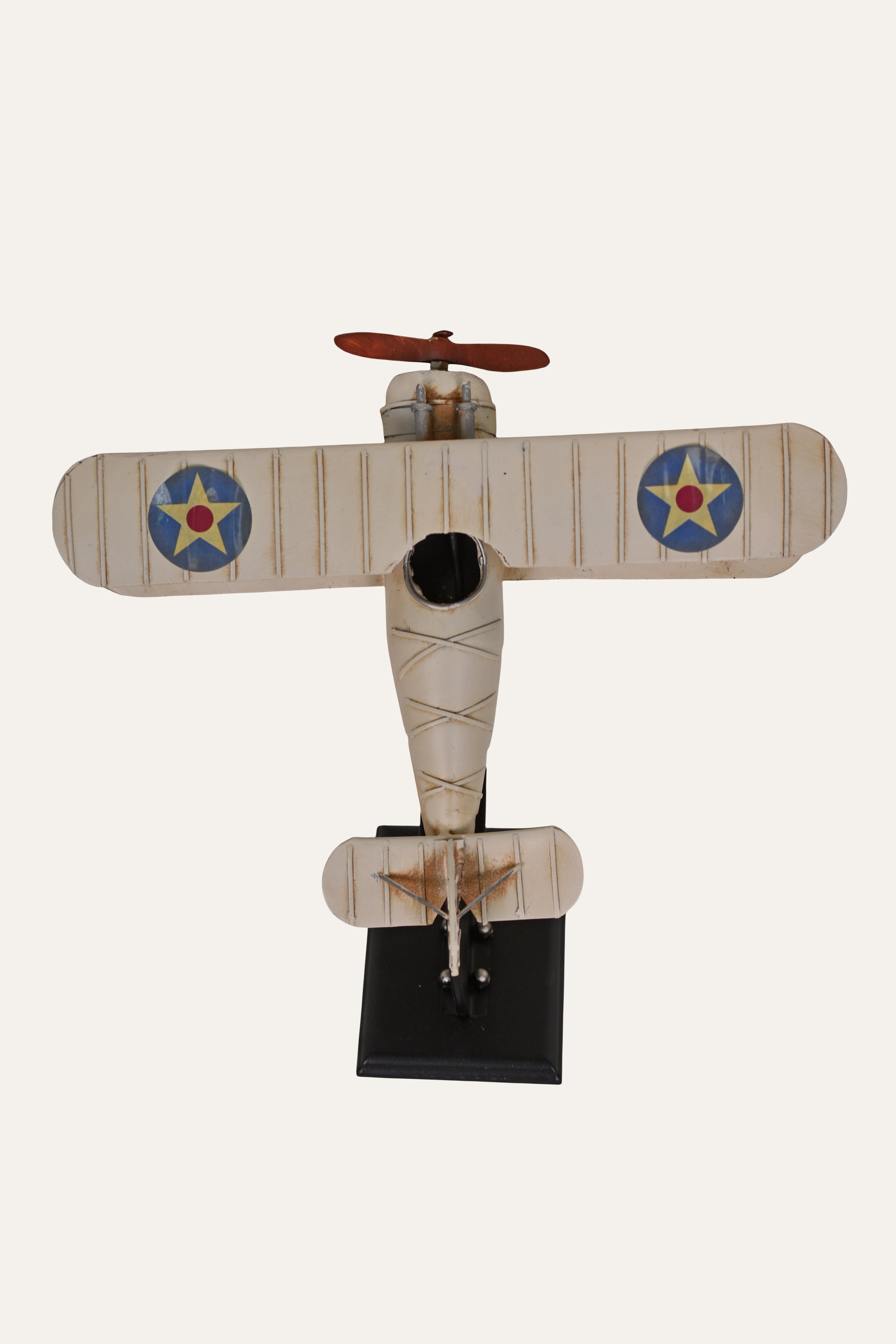 Vintage Metal Airplane Model Biplane Tabletop Décor