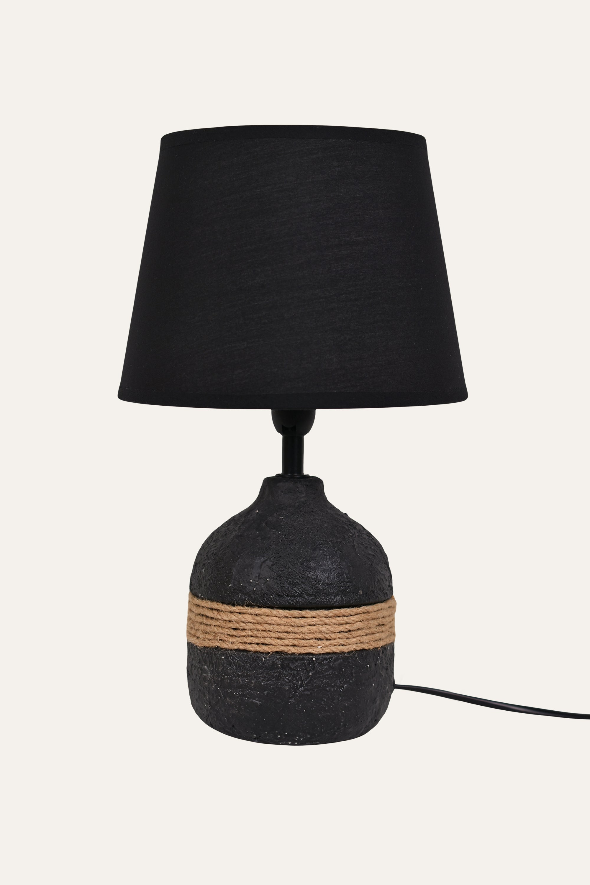 Black Ceramic Table Lamp with Jute Rope Accent