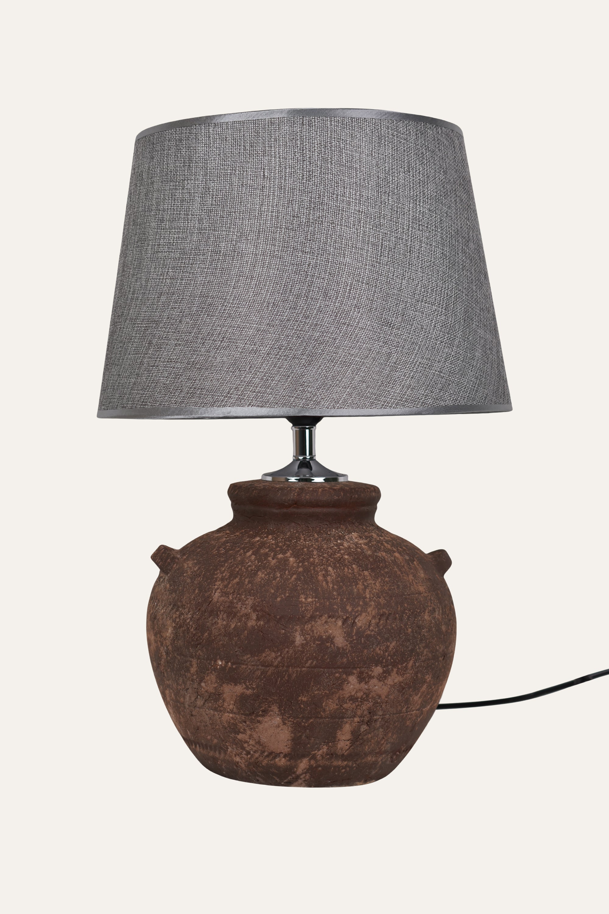 Rustic Ceramic Pot Table Lamp with Textured Fabric Shade
