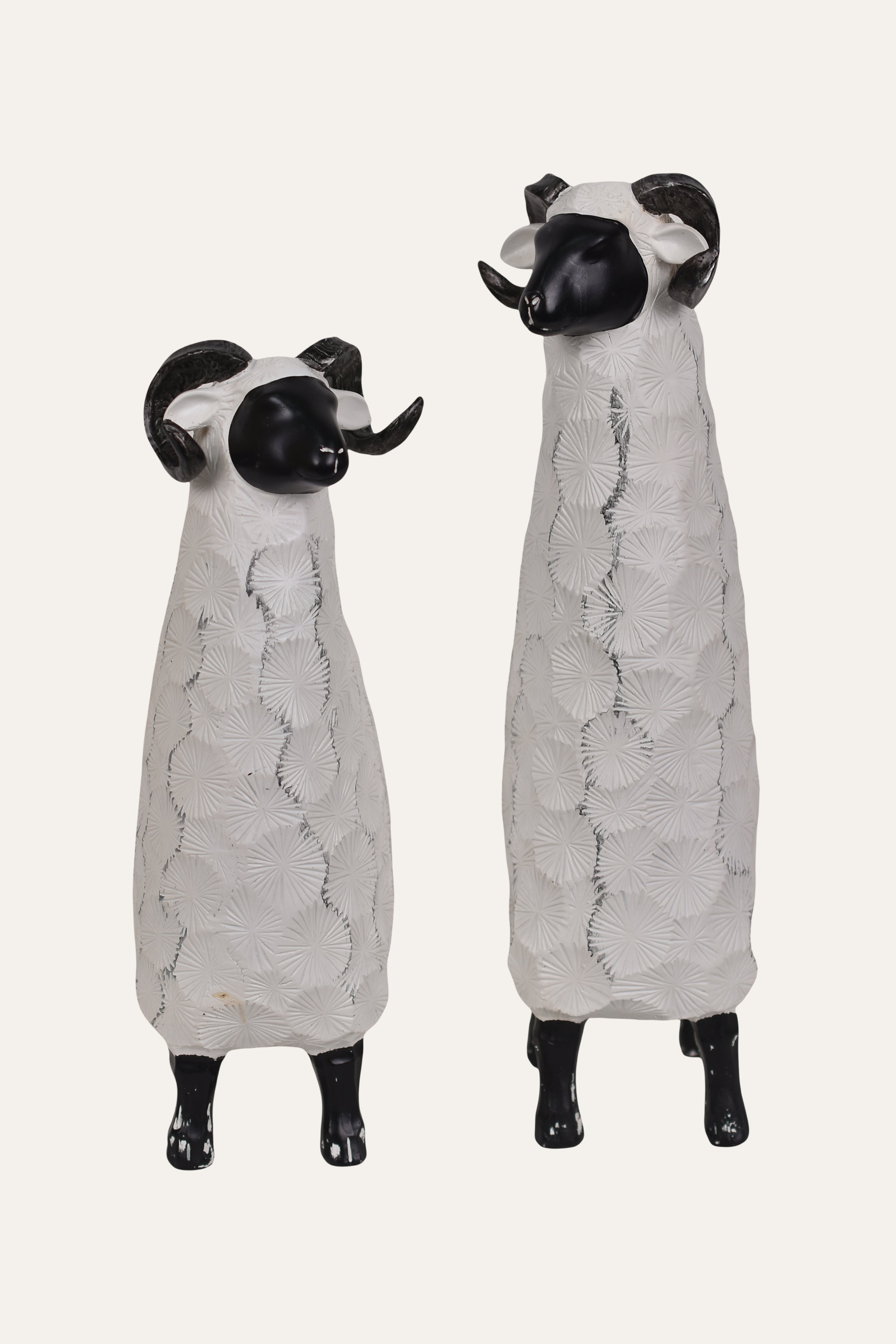 Modern White & Black Resin Sheep Figurine Set