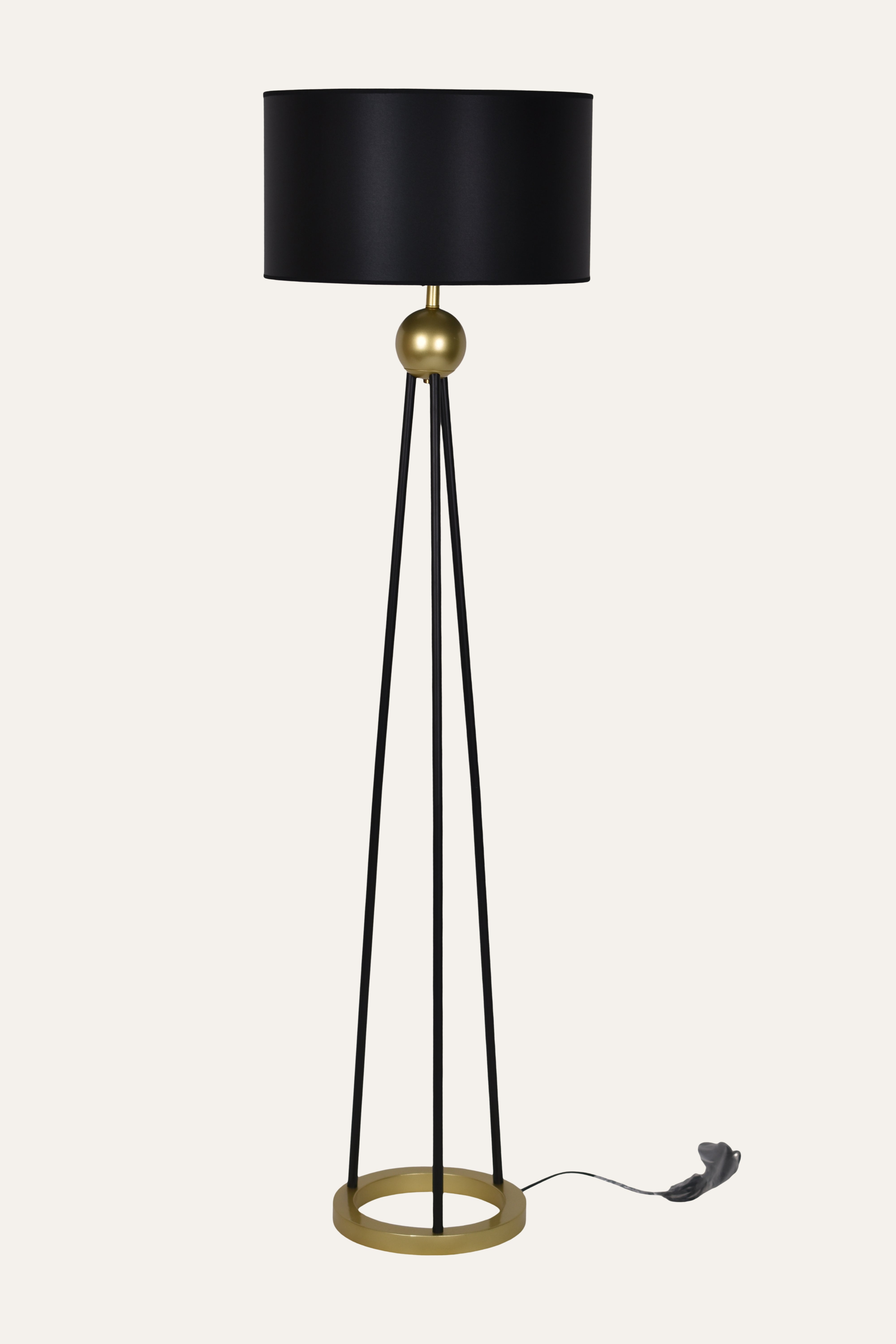 Minimalist Tripod Black Floor Lamp with Gold Base