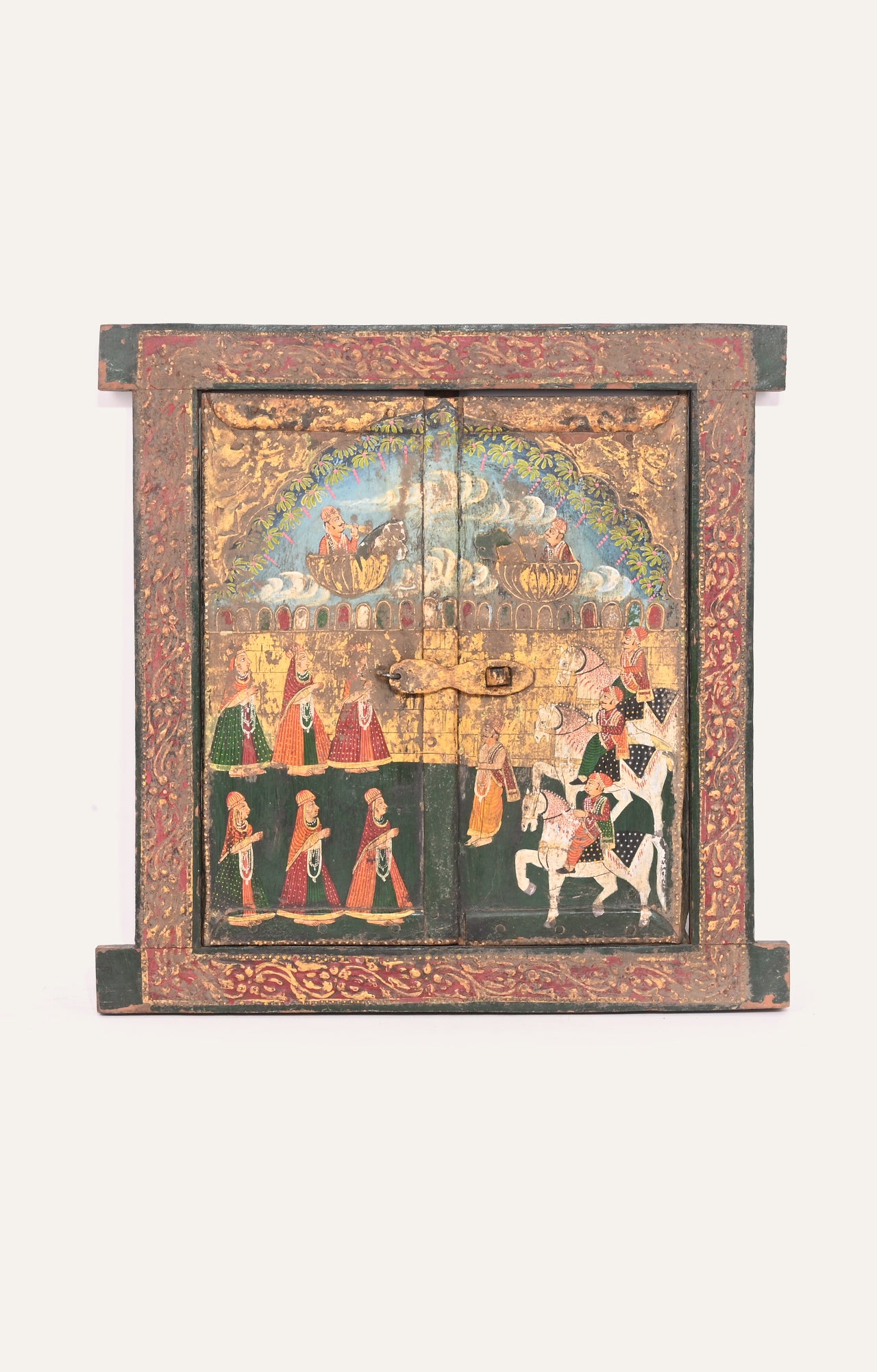 "Regal Splendor: Mughal Equestrian Scene Amidst Celestial Serenity"