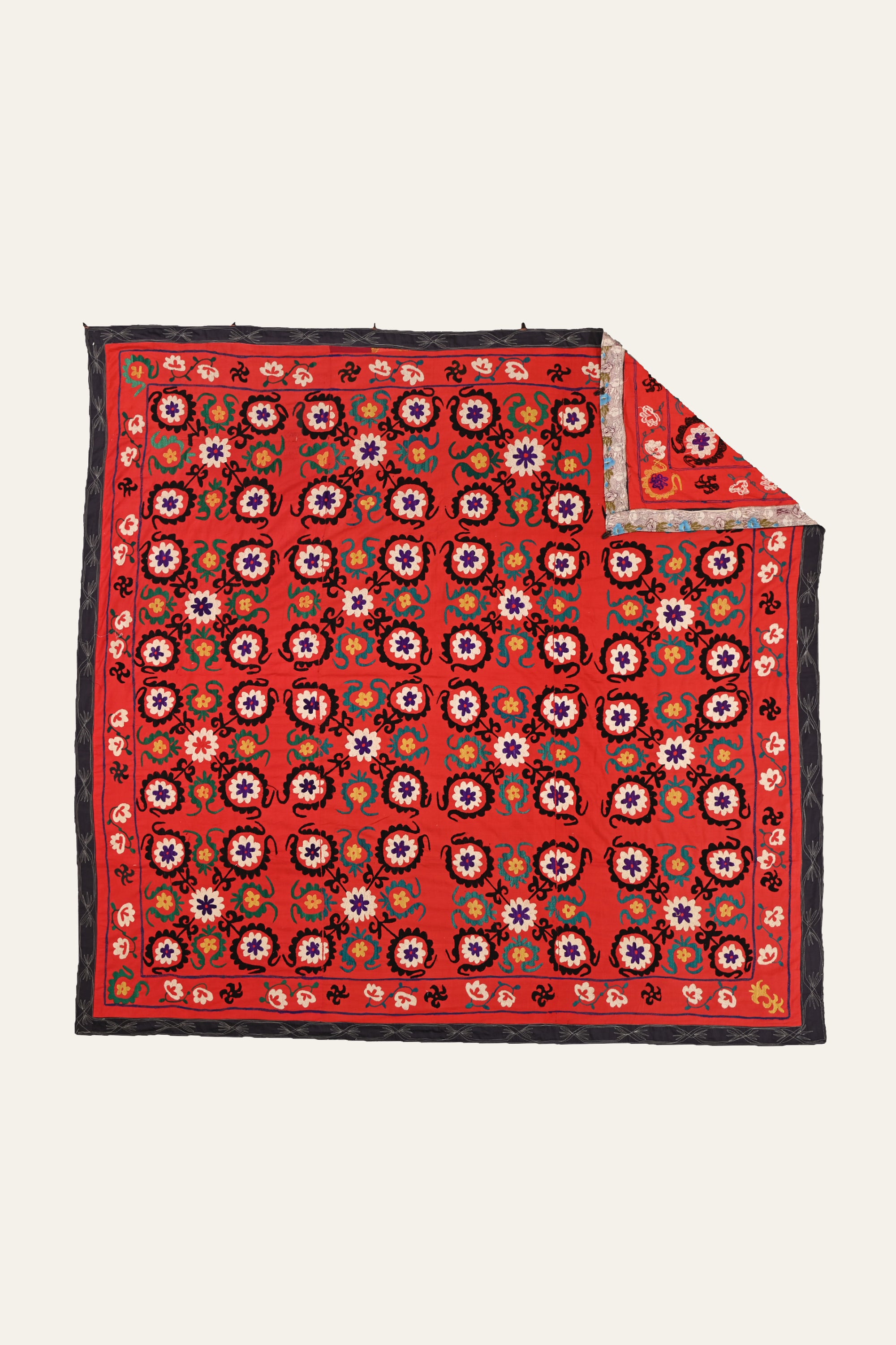 Dense Medallion Red Suzani Antique Wall Hanging