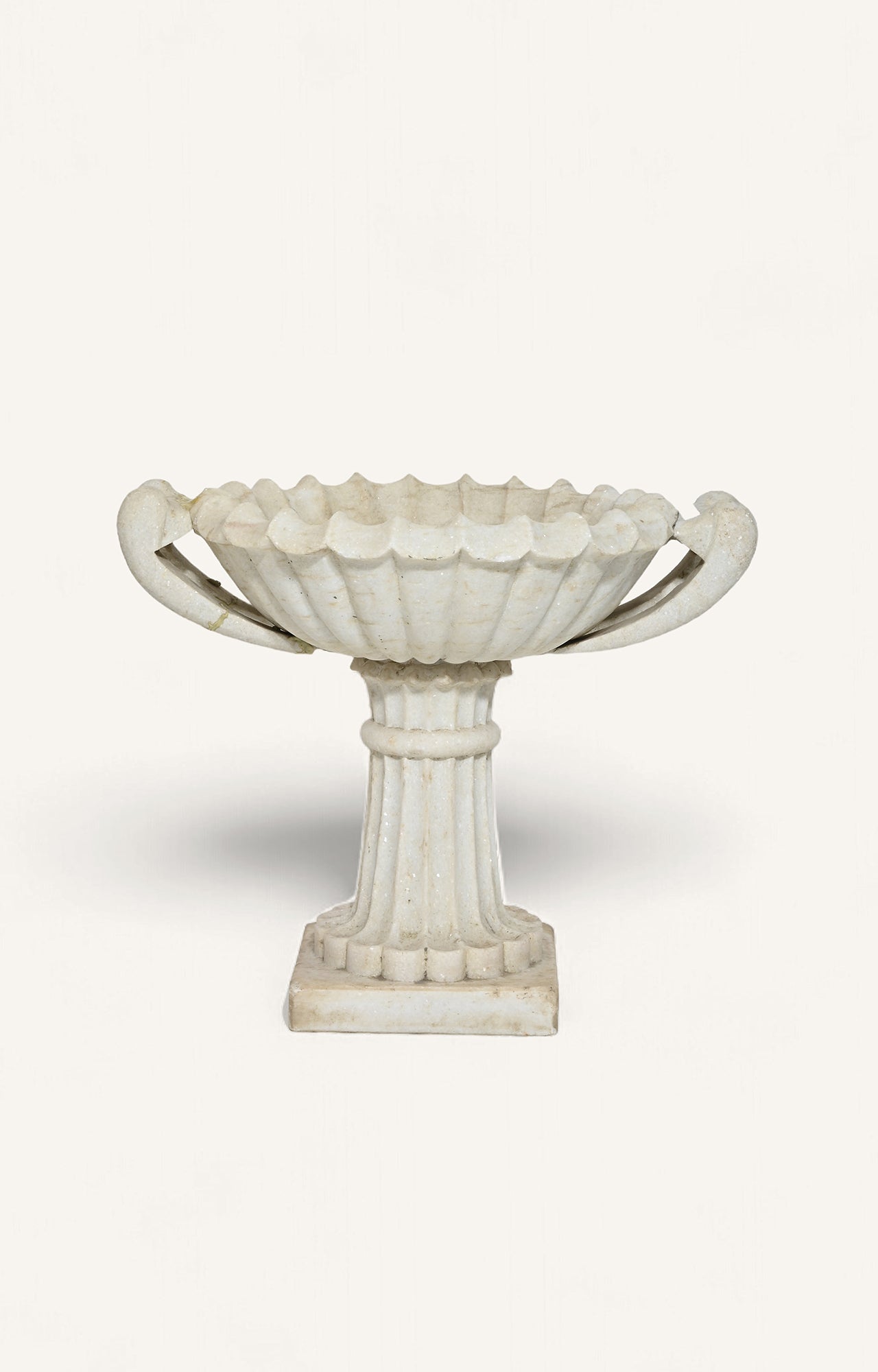 Classic White Marble Urn Planter with Intricate Leaf Motif