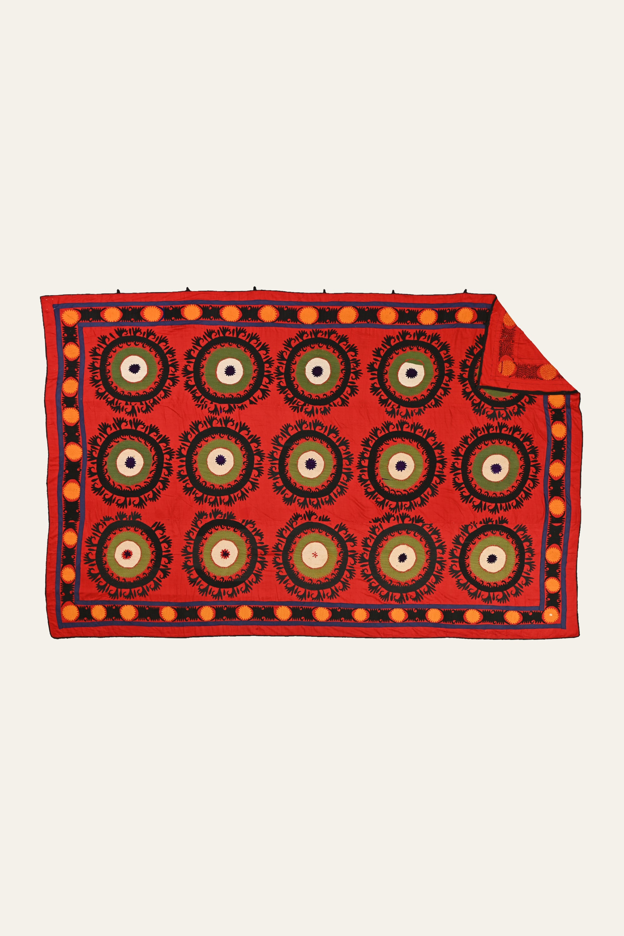 Sunburst Rosette Red & Green Suzani Textile Wall Decor