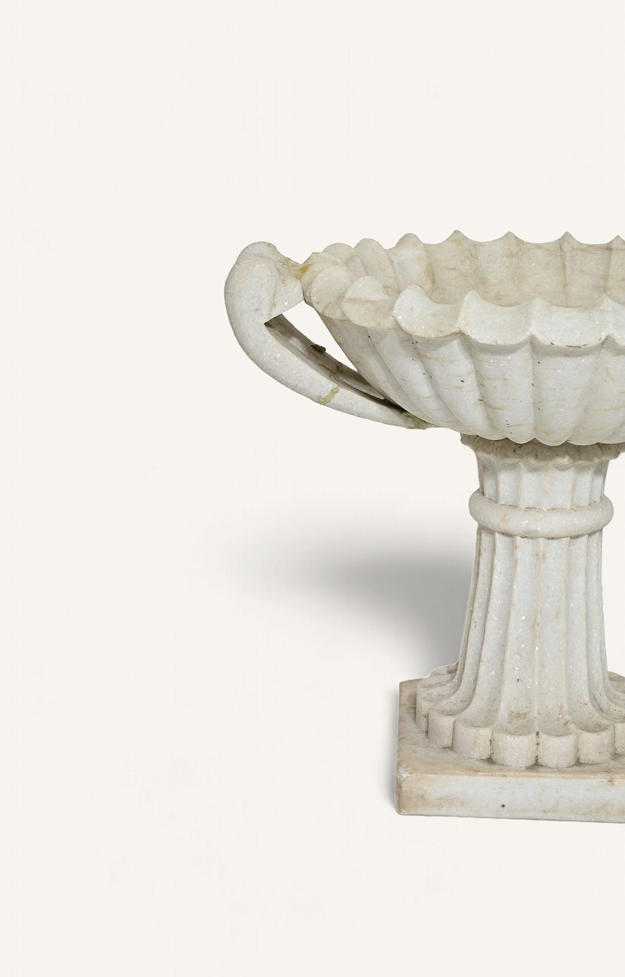 Classic White Marble Urn Planter with Intricate Leaf Motif