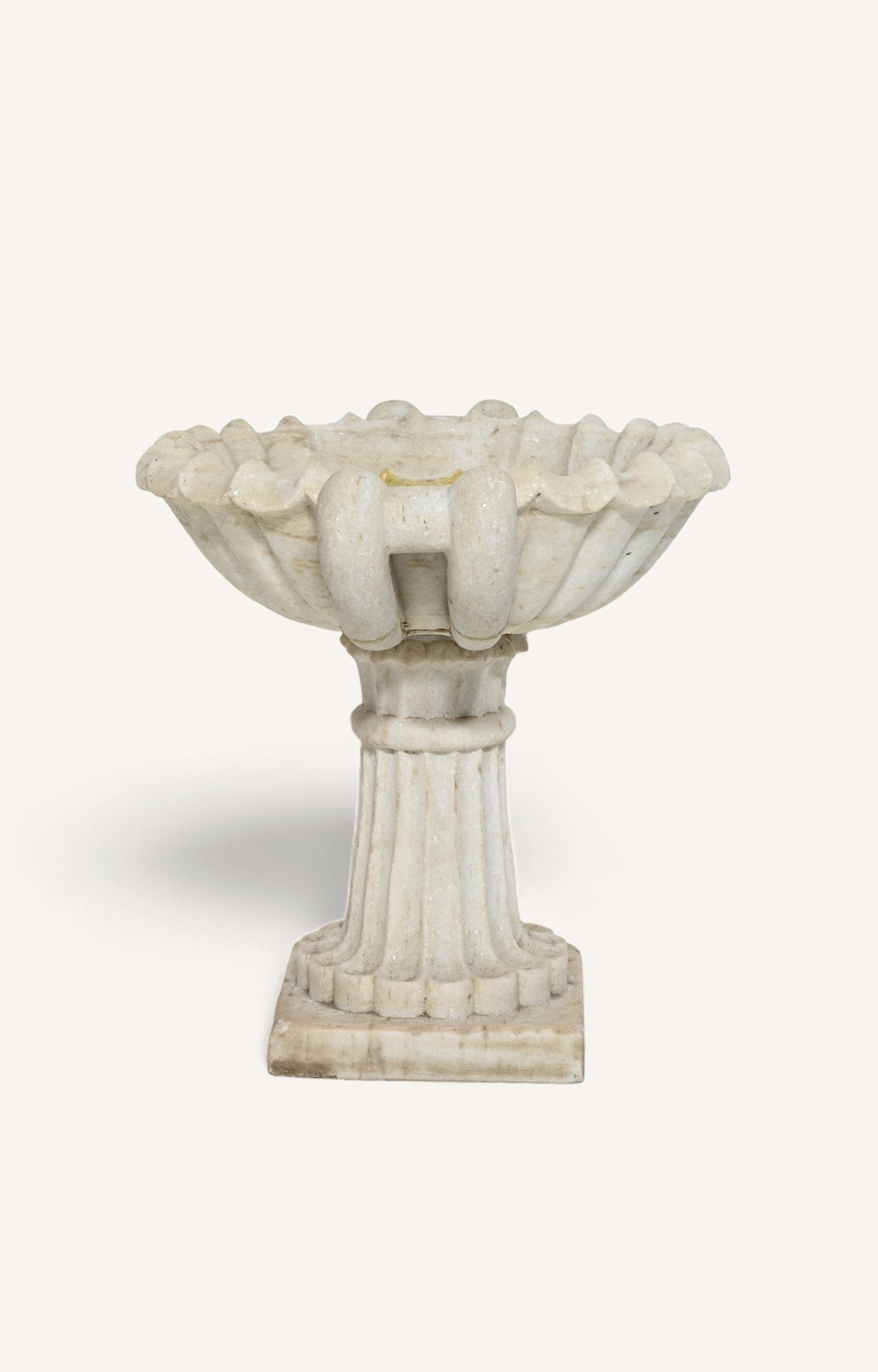 Classic White Marble Urn Planter with Intricate Leaf Motif