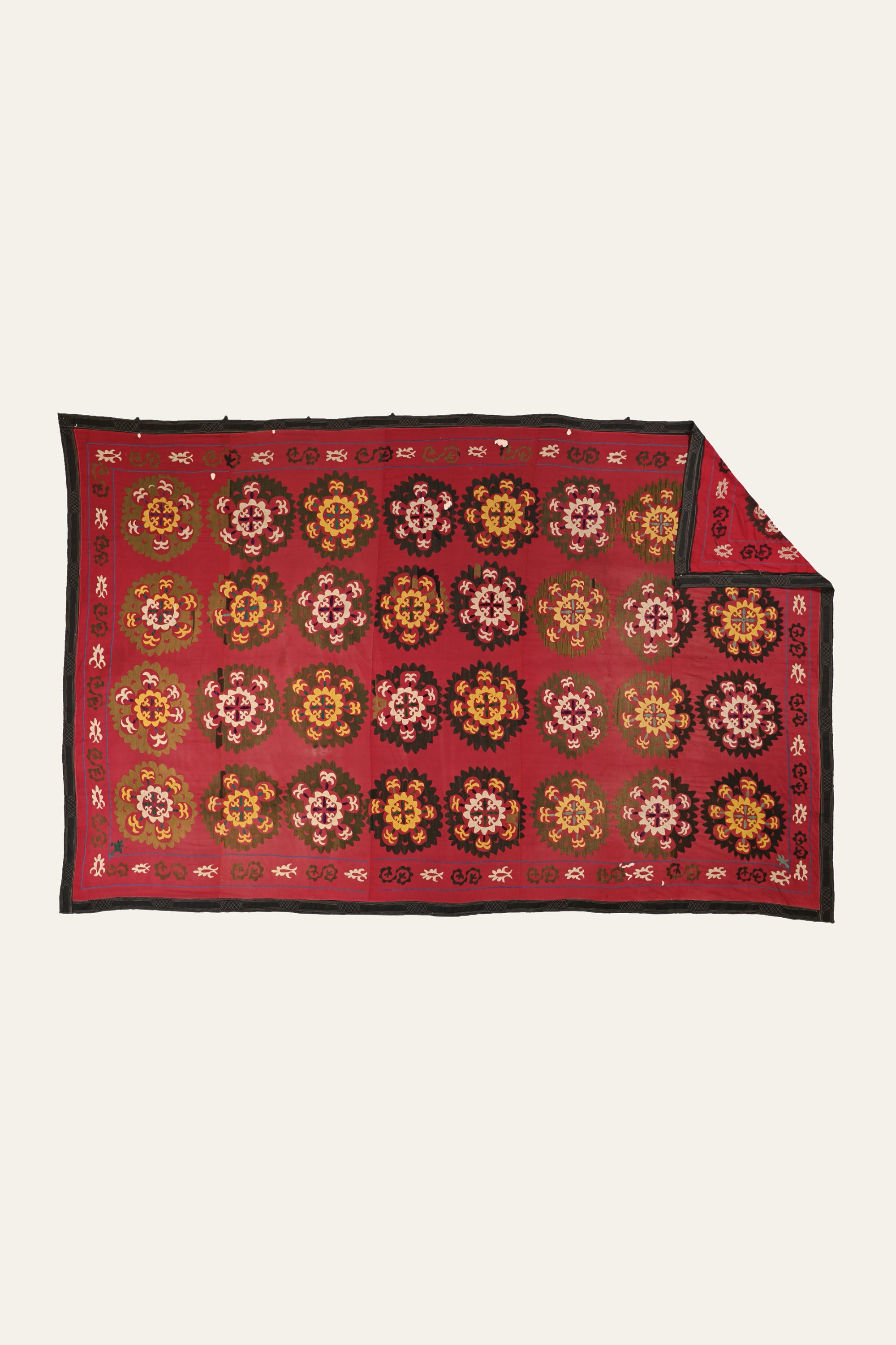 Red Floral Medallion Suzani Antique Wall Tapestry