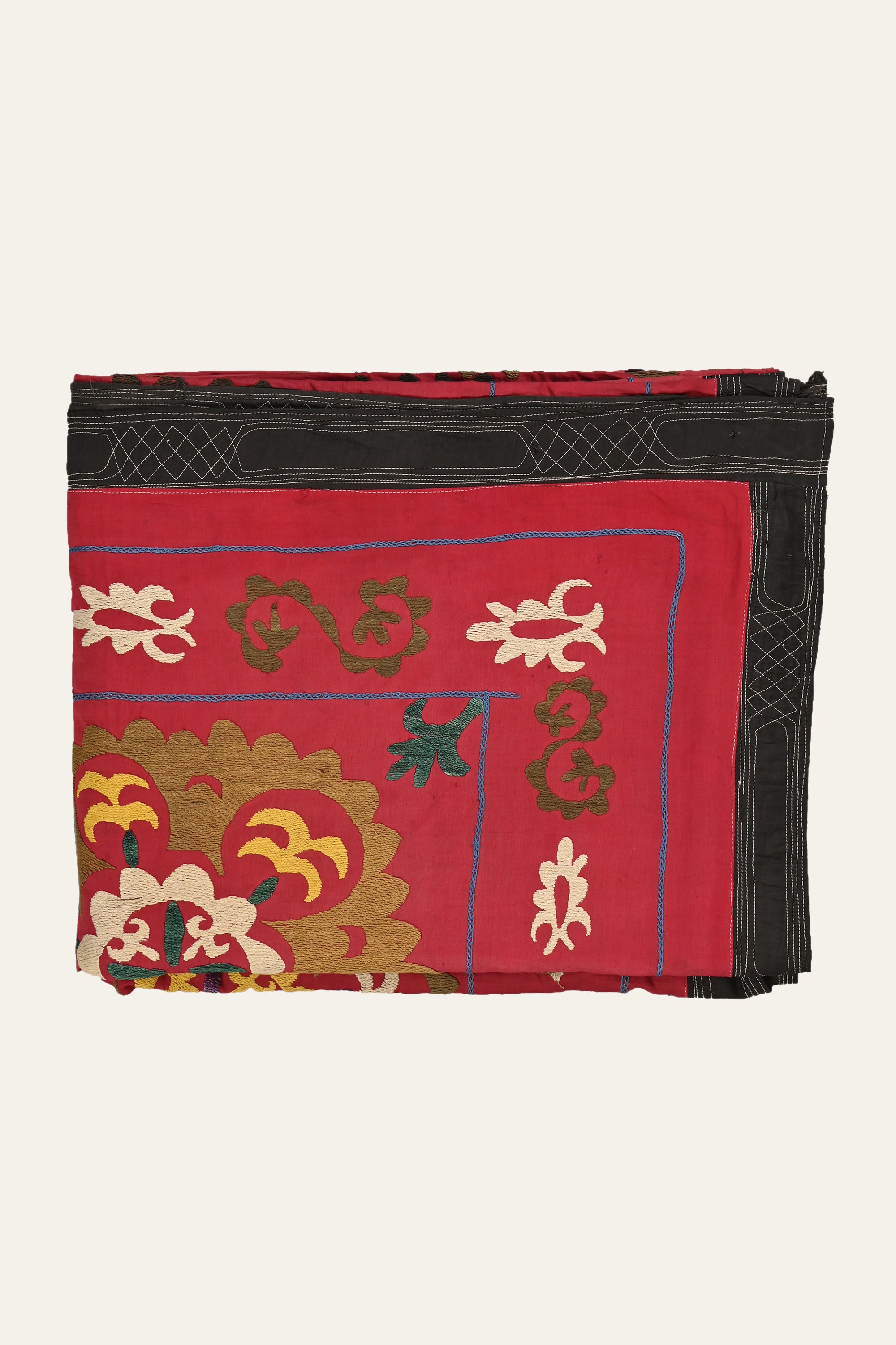 Red Floral Medallion Suzani Antique Wall Tapestry