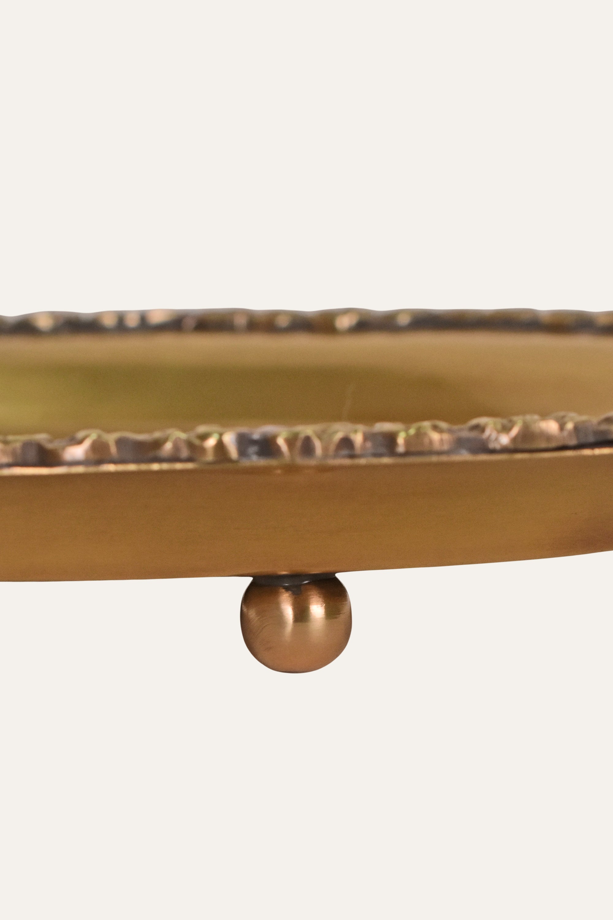 Antique Brass Round Serving Tray with Decorative Border & Engraved Center