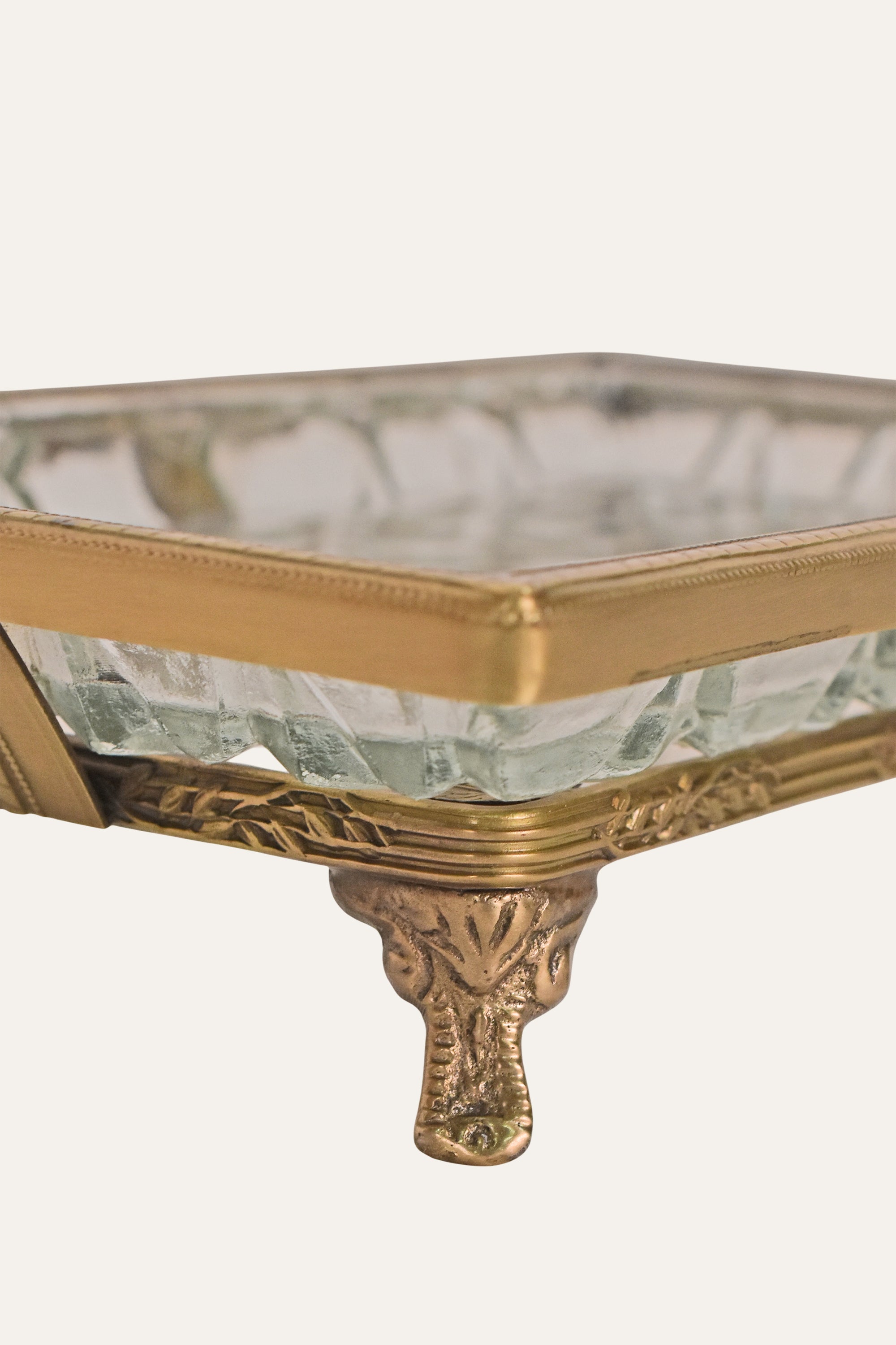 Handcrafted Antique Brass & Cut Glass Rectangular Serving Tray