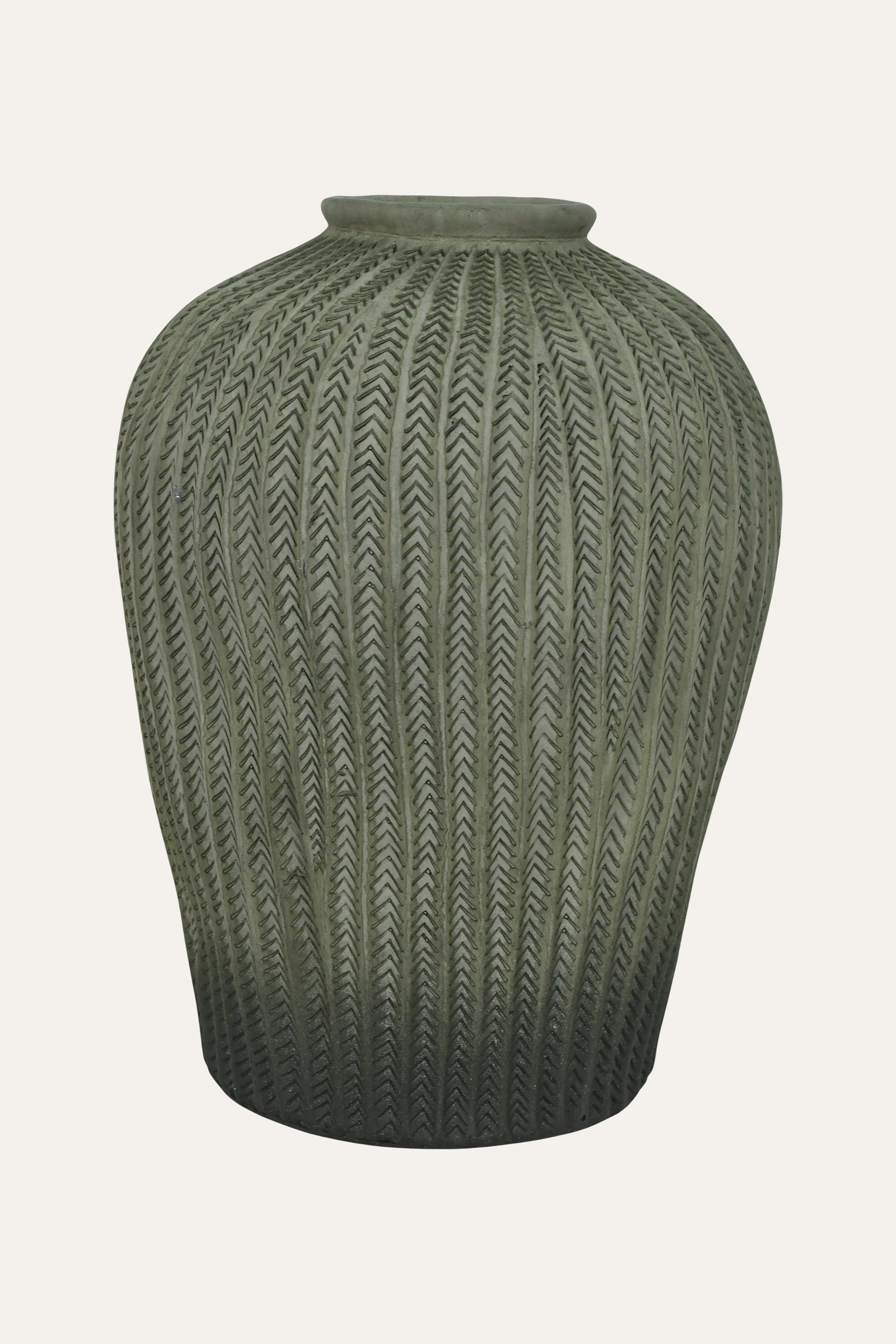 Chevron Textured Grey Terracotta Pottery Vase