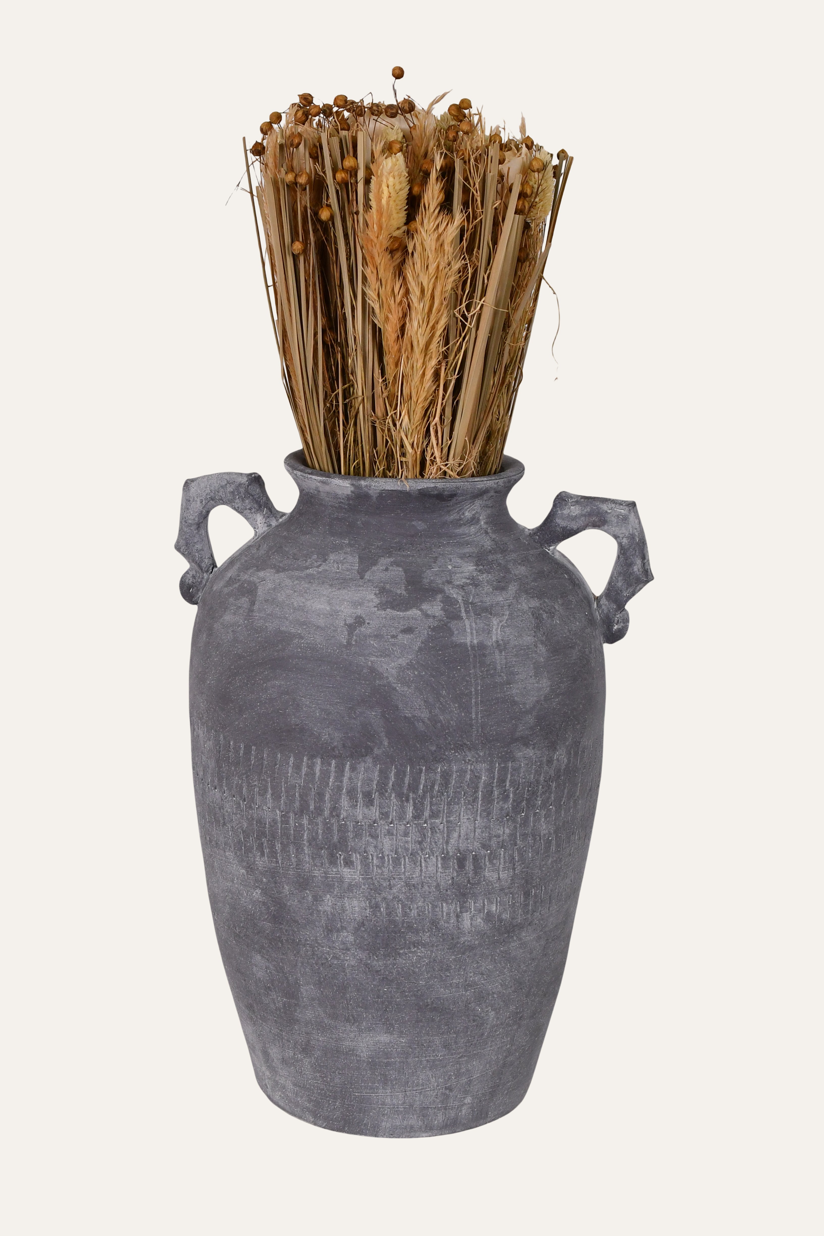Rustic Textured Double Handle Ceramic Floor Vase