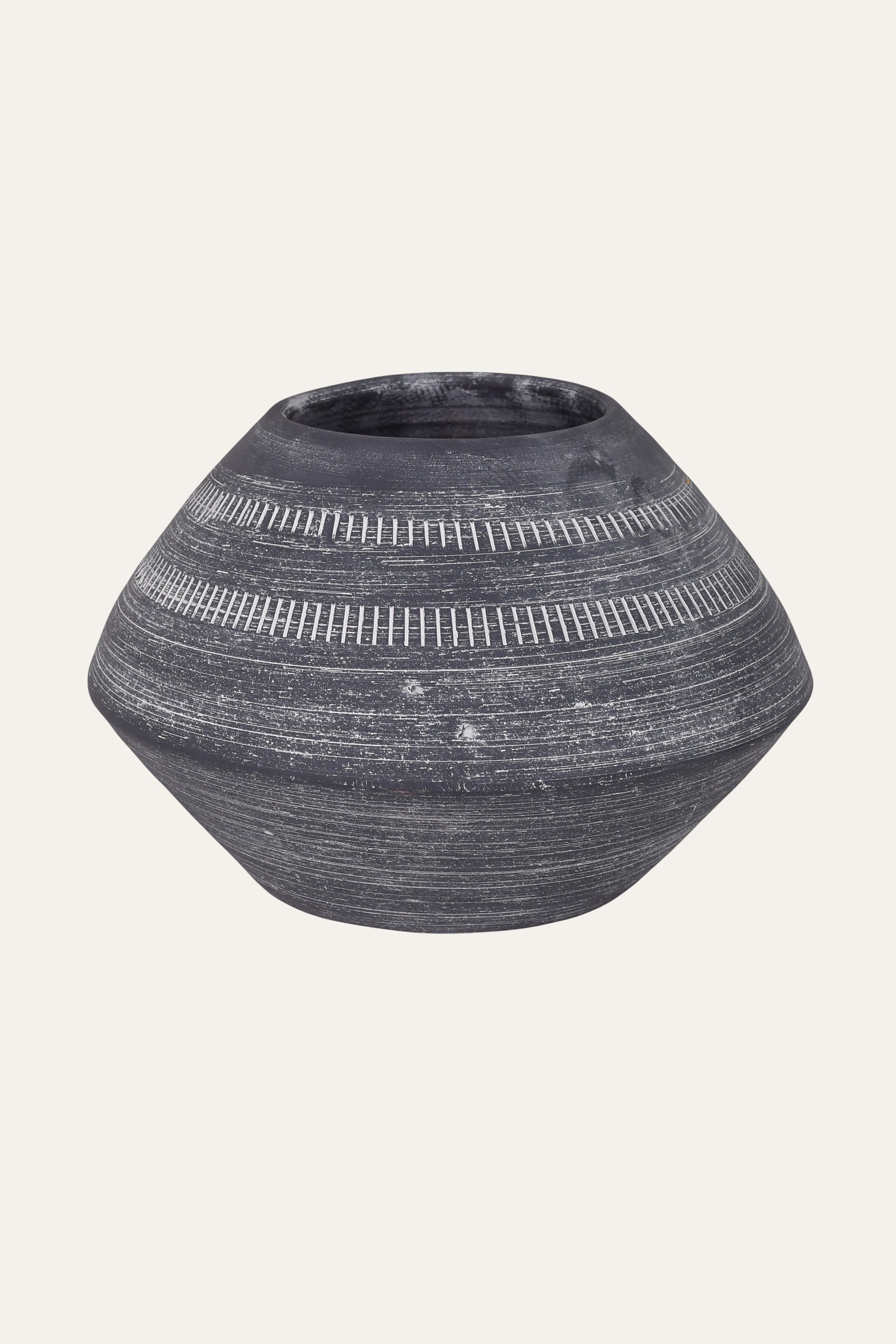Rustic Black Textured Ceramic Bowl Tribal Vase