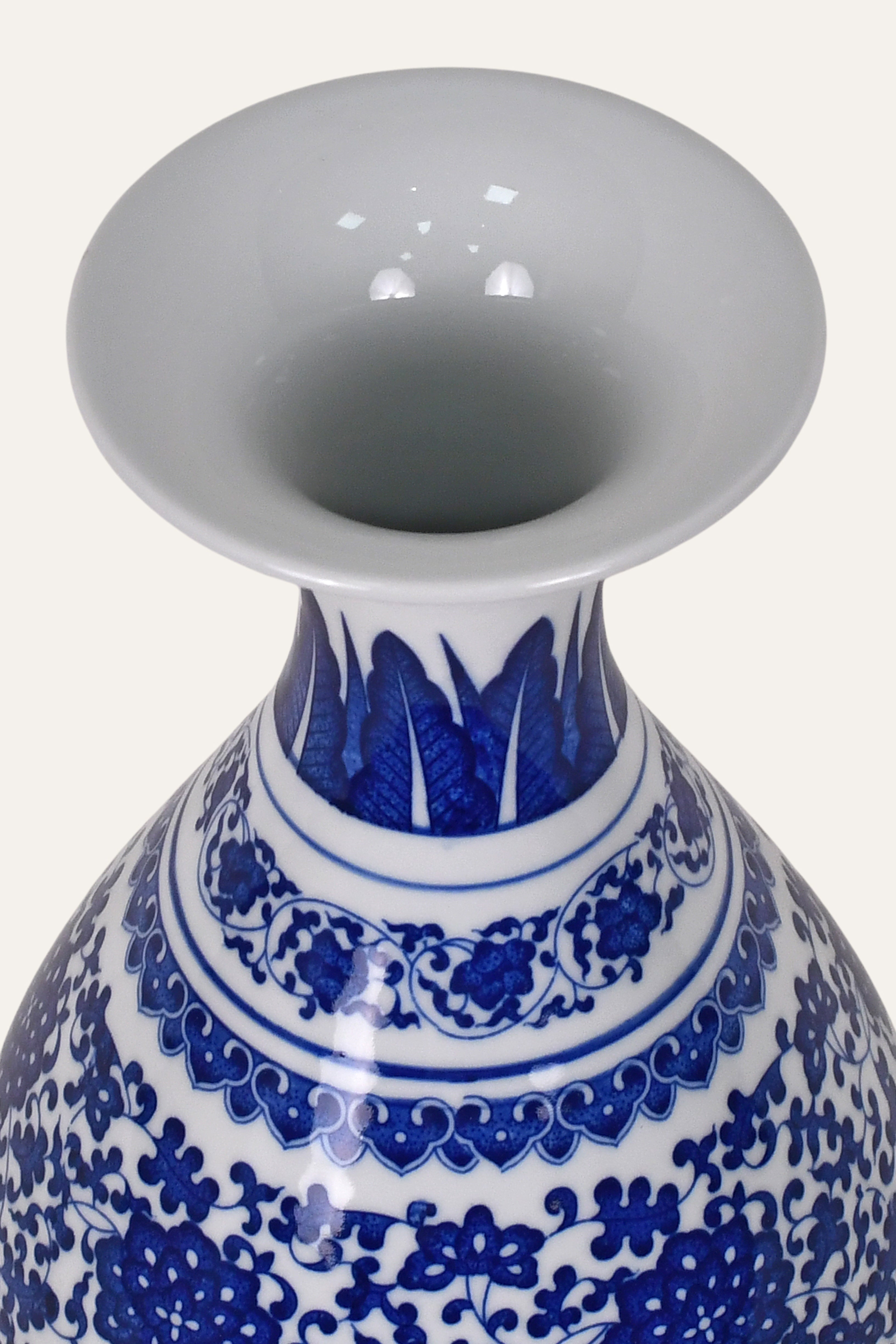 White & Blue Floral Hand Painted Ceramic Pottery Vase